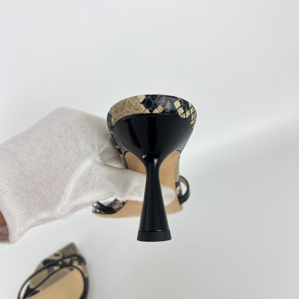 Jimmy Choo | Ria 65 Snake Embossed Gray Black Leather Slide Sandal Mule(39)