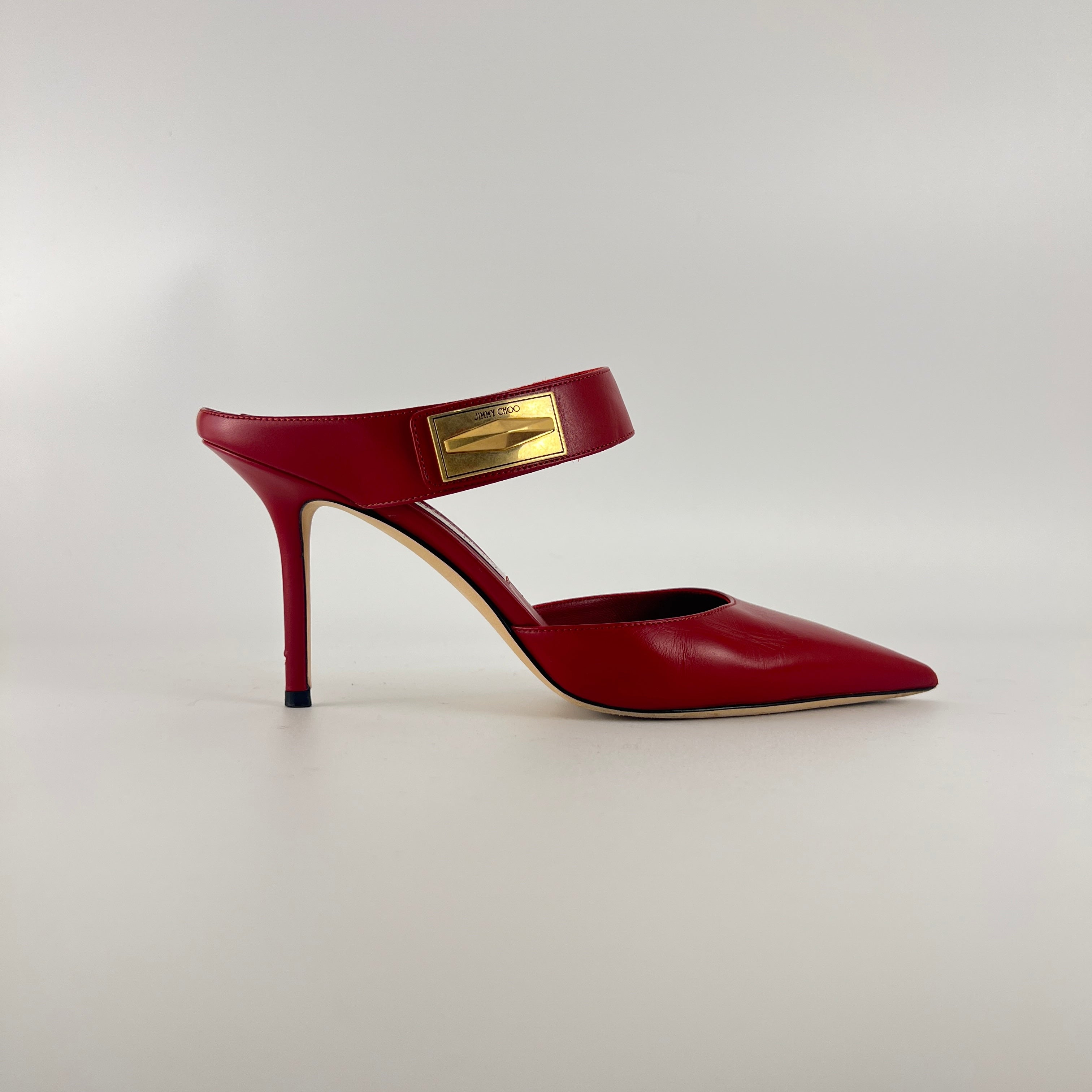 Jimmy Choo | Smokey Red Leather Pointed Toe Slide Mule (39)