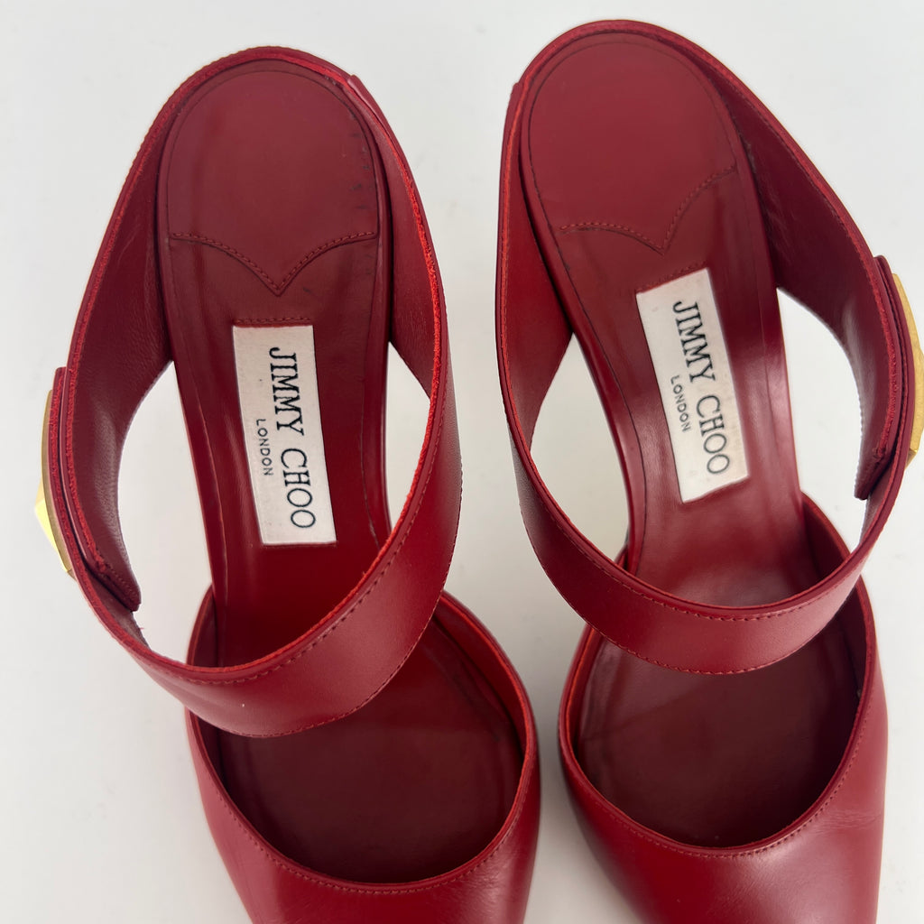 Jimmy Choo | Smokey Red Leather Pointed Toe Slide Mule (39)