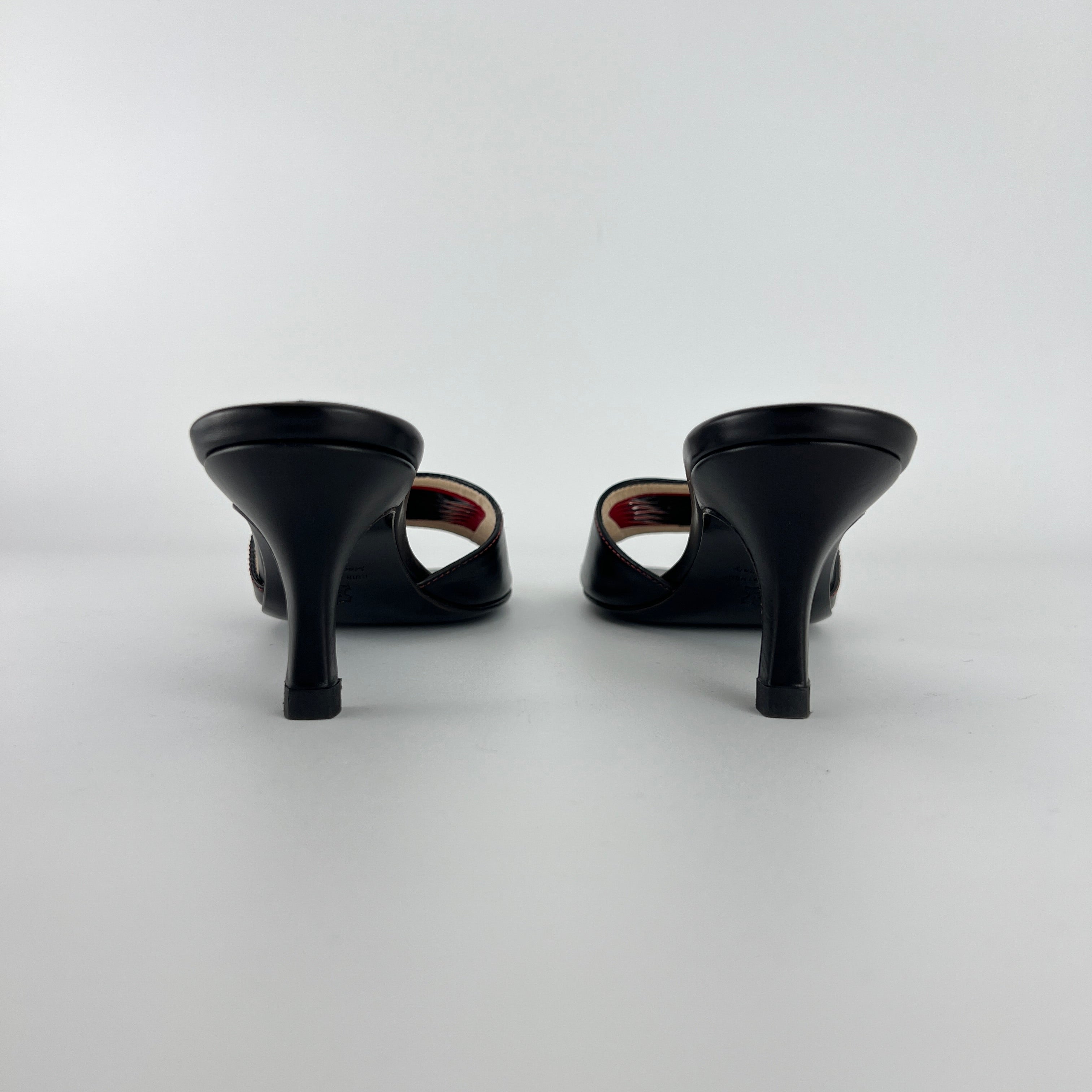 Bruno Magli | Black Leather Red Weave Top Stitch Slide Mules (37)