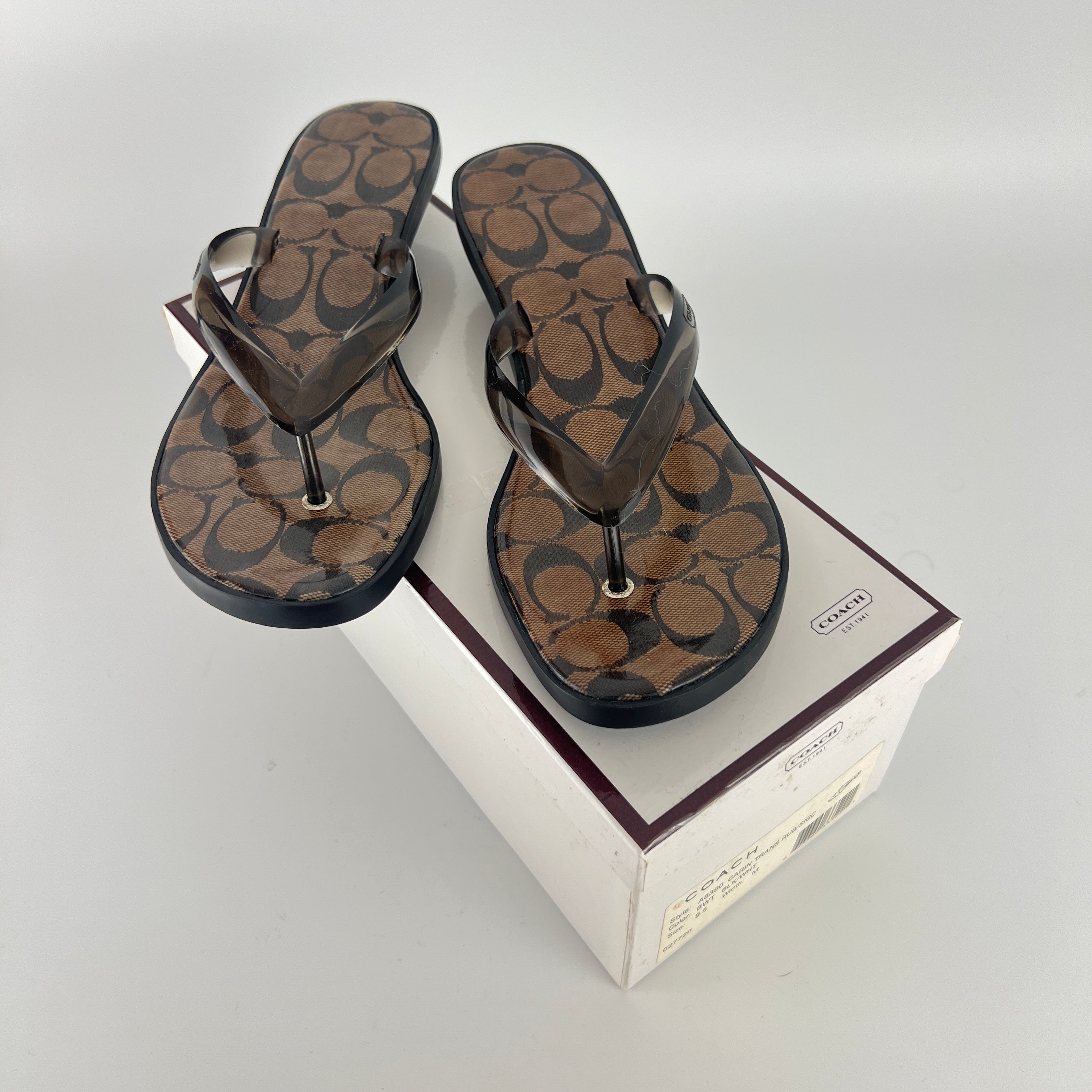 Coach | Monogram Brown Jelly Thong Kitten Heels (9.5 , 39.5)