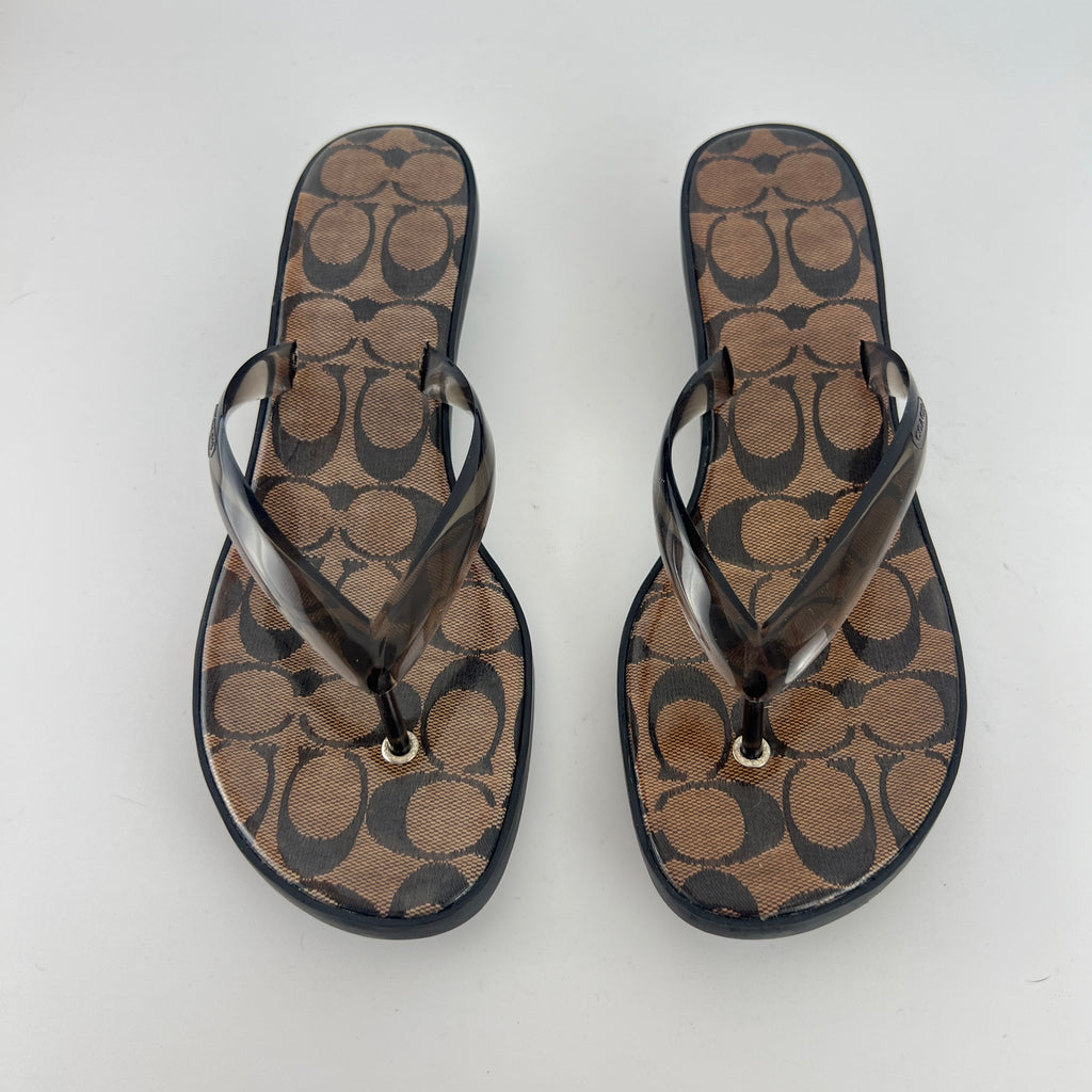 Coach | Monogram Brown Jelly Thong Kitten Heels (9.5 , 39.5)
