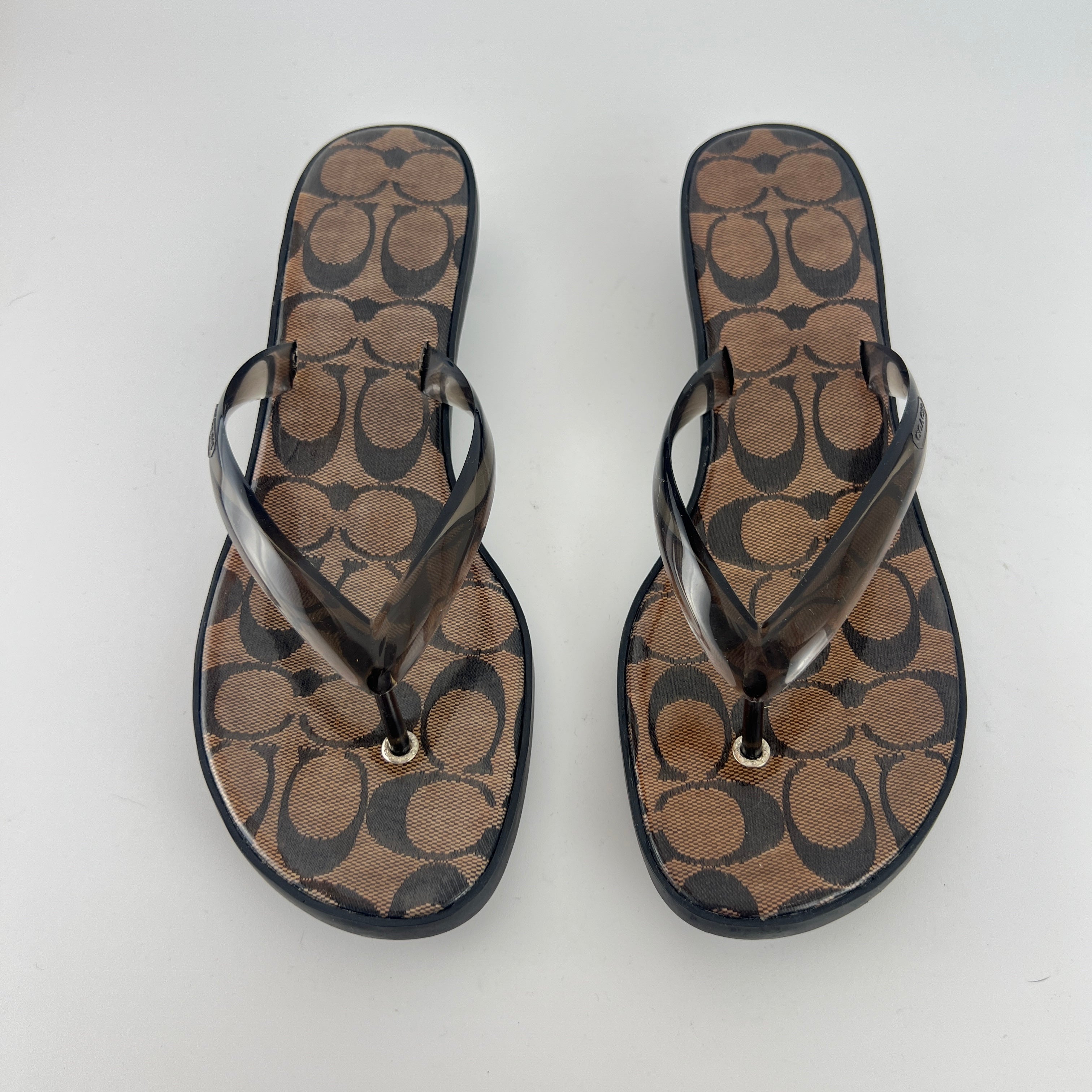 Coach | Monogram Brown Jelly Thong Kitten Heels (9.5 , 39.5)