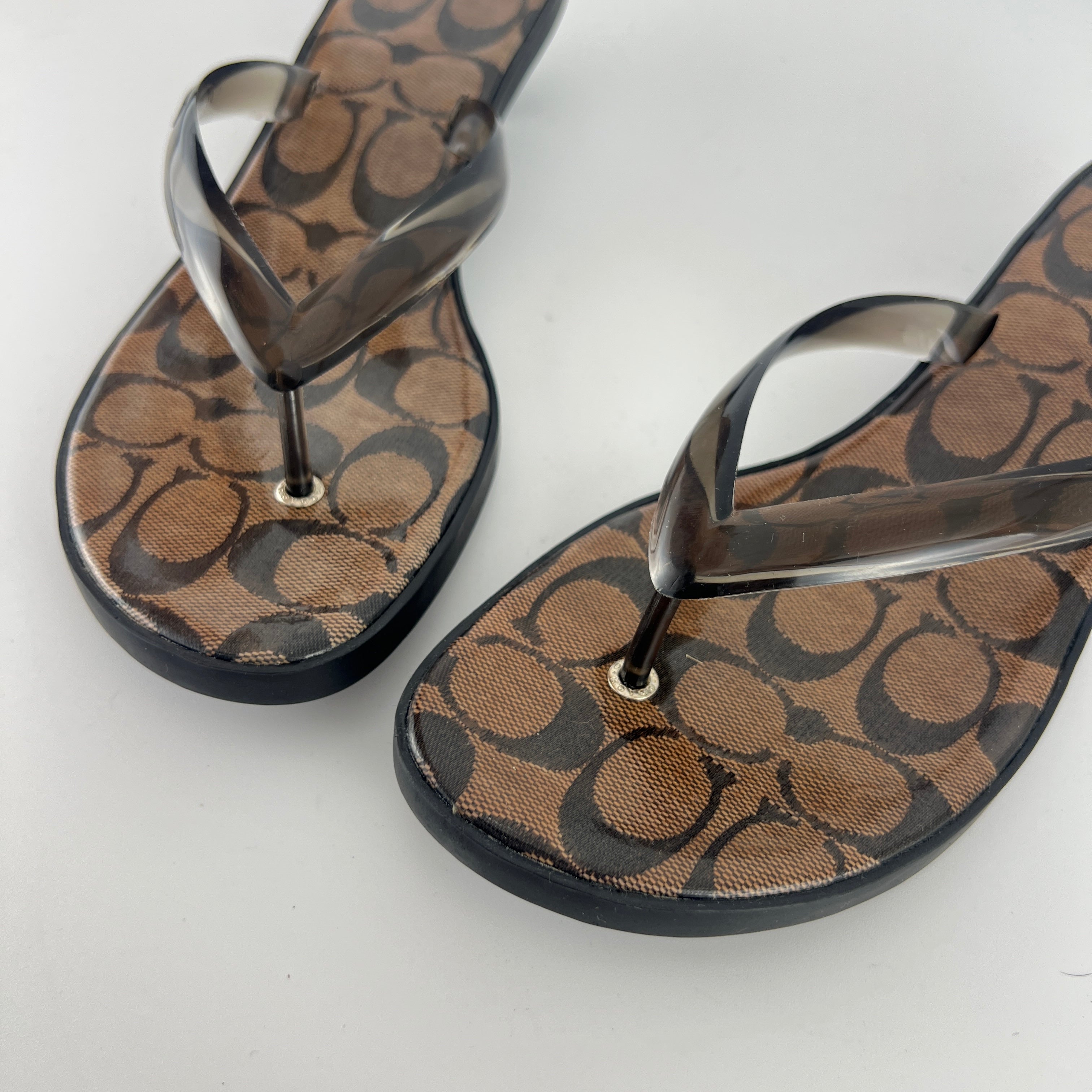 Coach | Monogram Brown Jelly Thong Kitten Heels (9.5 , 39.5)