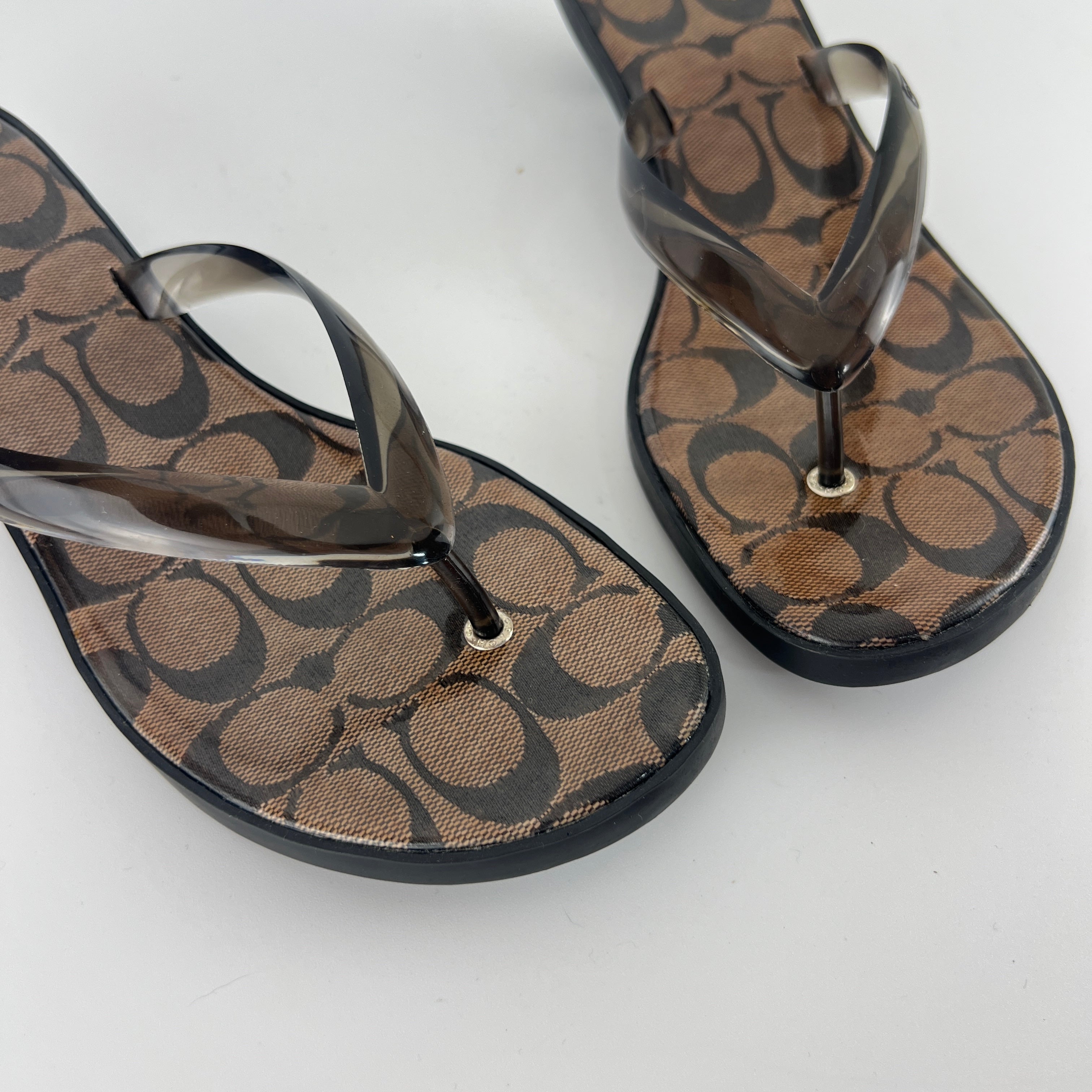 Coach | Monogram Brown Jelly Thong Kitten Heels (9.5 , 39.5)