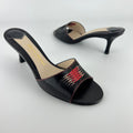 Bruno Magli | Black Leather Red Weave Top Stitch Slide Mules (37)