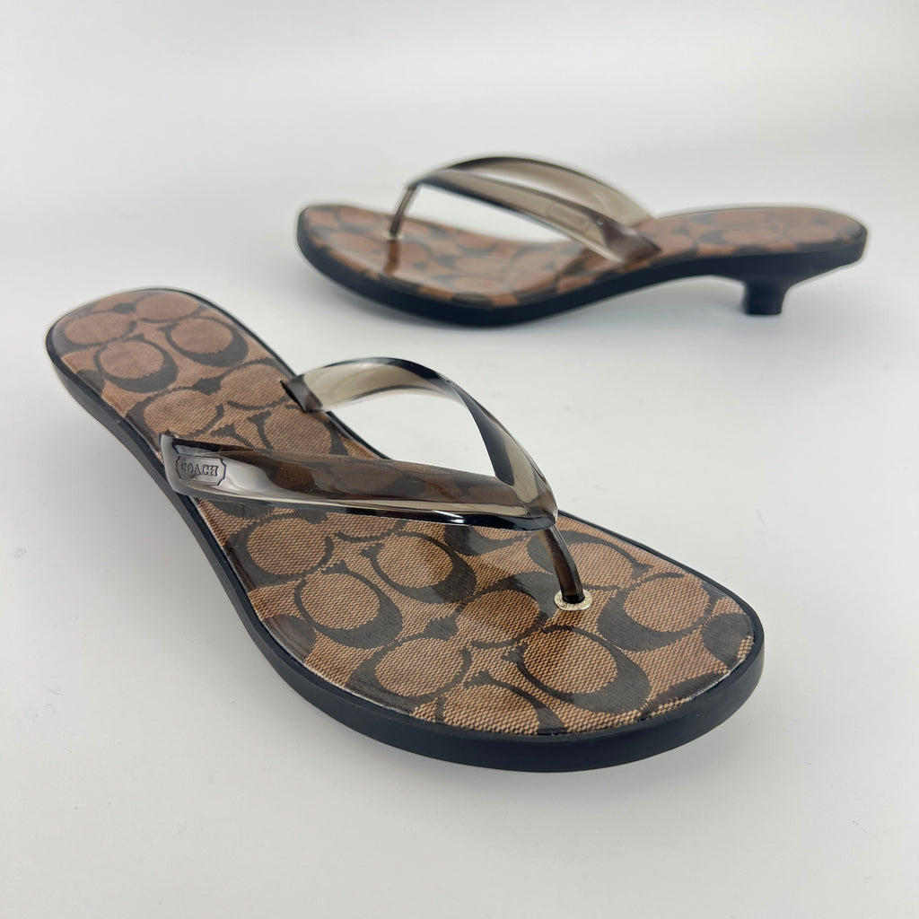 Coach | Monogram Brown Jelly Thong Kitten Heels (9.5 , 39.5)