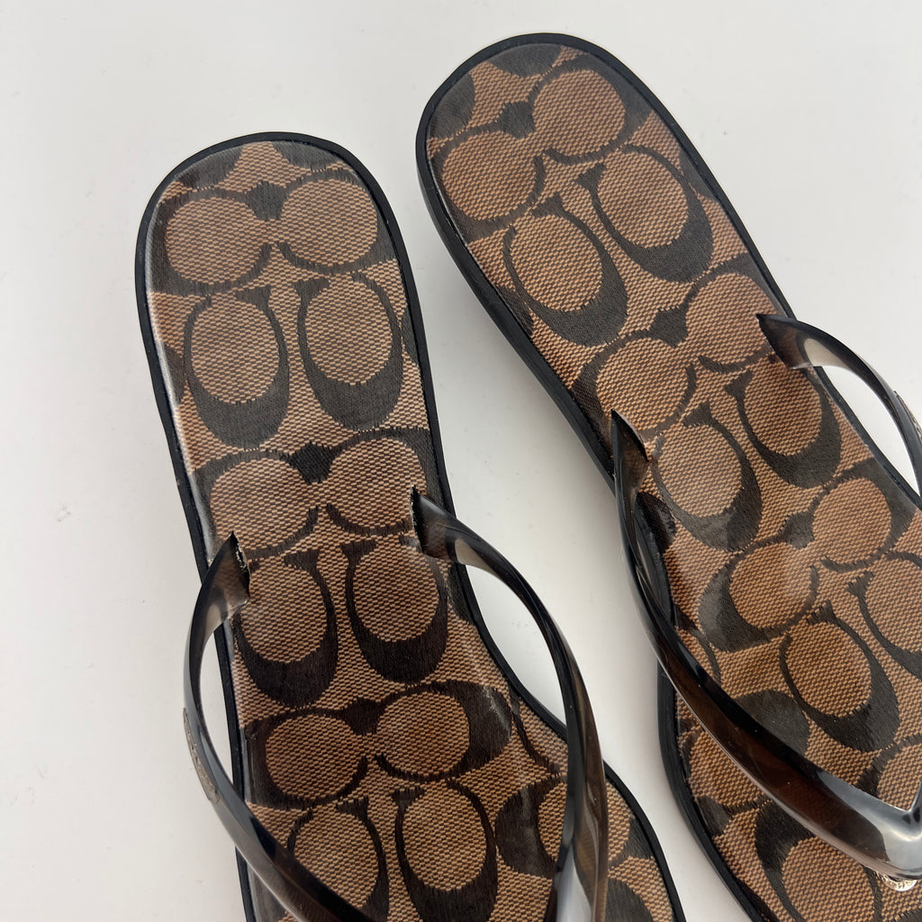 Coach | Monogram Brown Jelly Thong Kitten Heels (9.5 , 39.5)