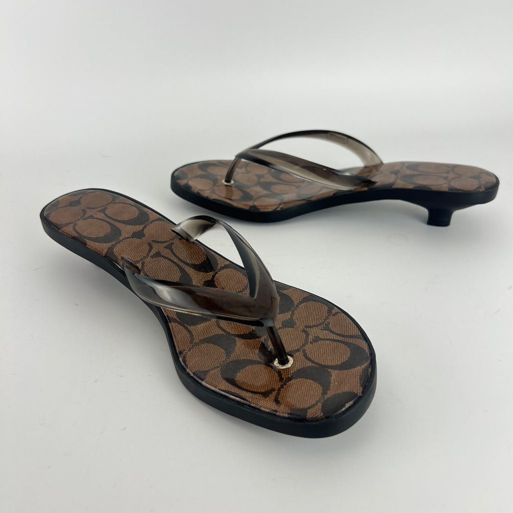 Coach | Monogram Brown Jelly Thong Kitten Heels (9.5 , 39.5)