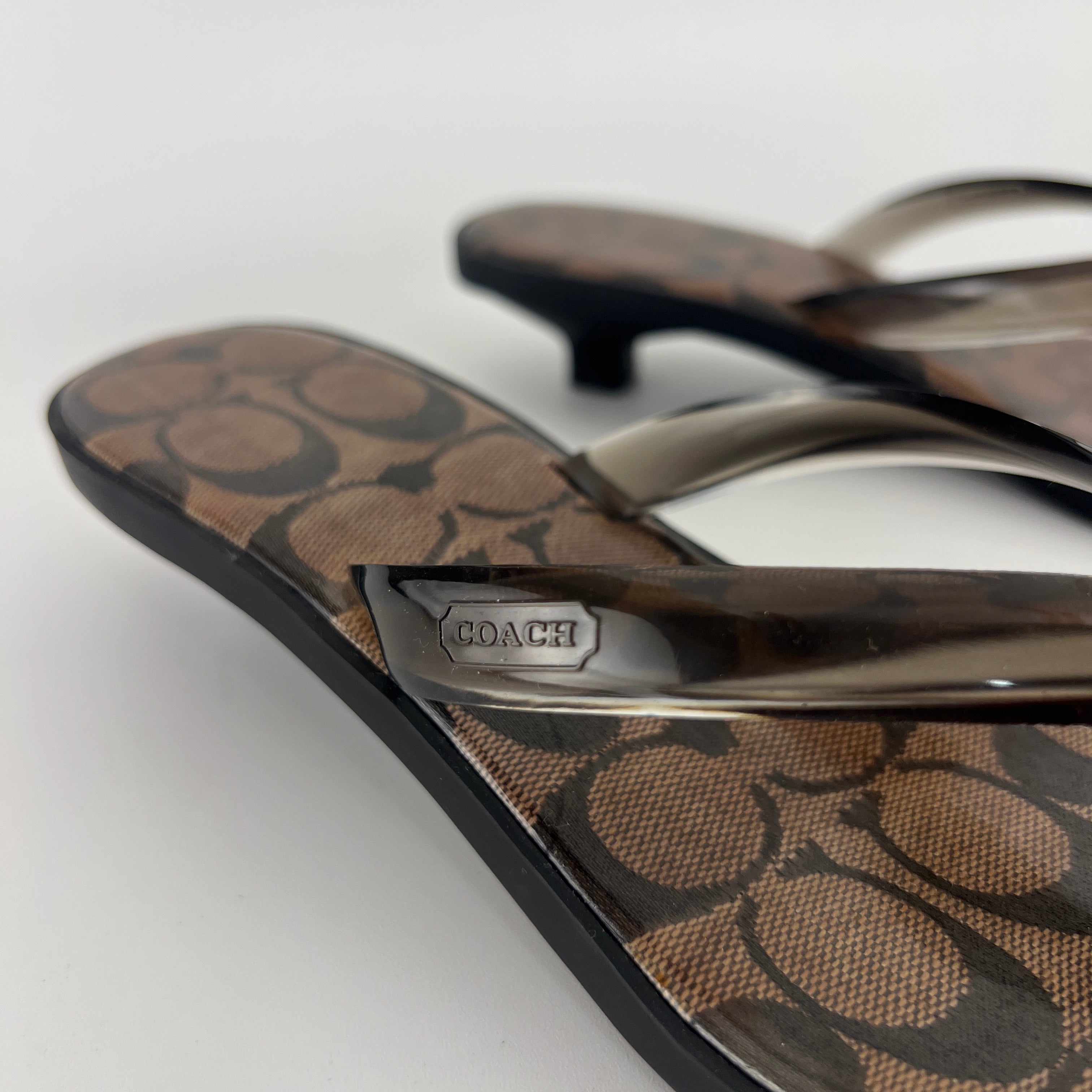 Coach | Monogram Brown Jelly Thong Kitten Heels (9.5 , 39.5)