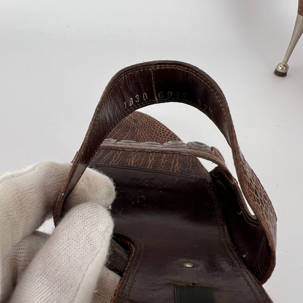 Sergio Rossi | Brown Snake Embossed Leather Silver Eyelet Mules (37.5)