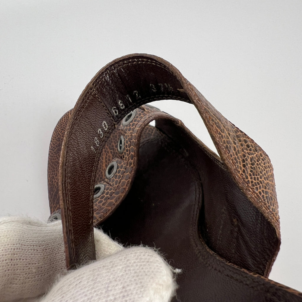 Sergio Rossi | Brown Snake Embossed Leather Silver Eyelet Mules (37.5)