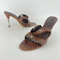 Sergio Rossi | Brown Snake Embossed Leather Silver Eyelet Mules (37.5)