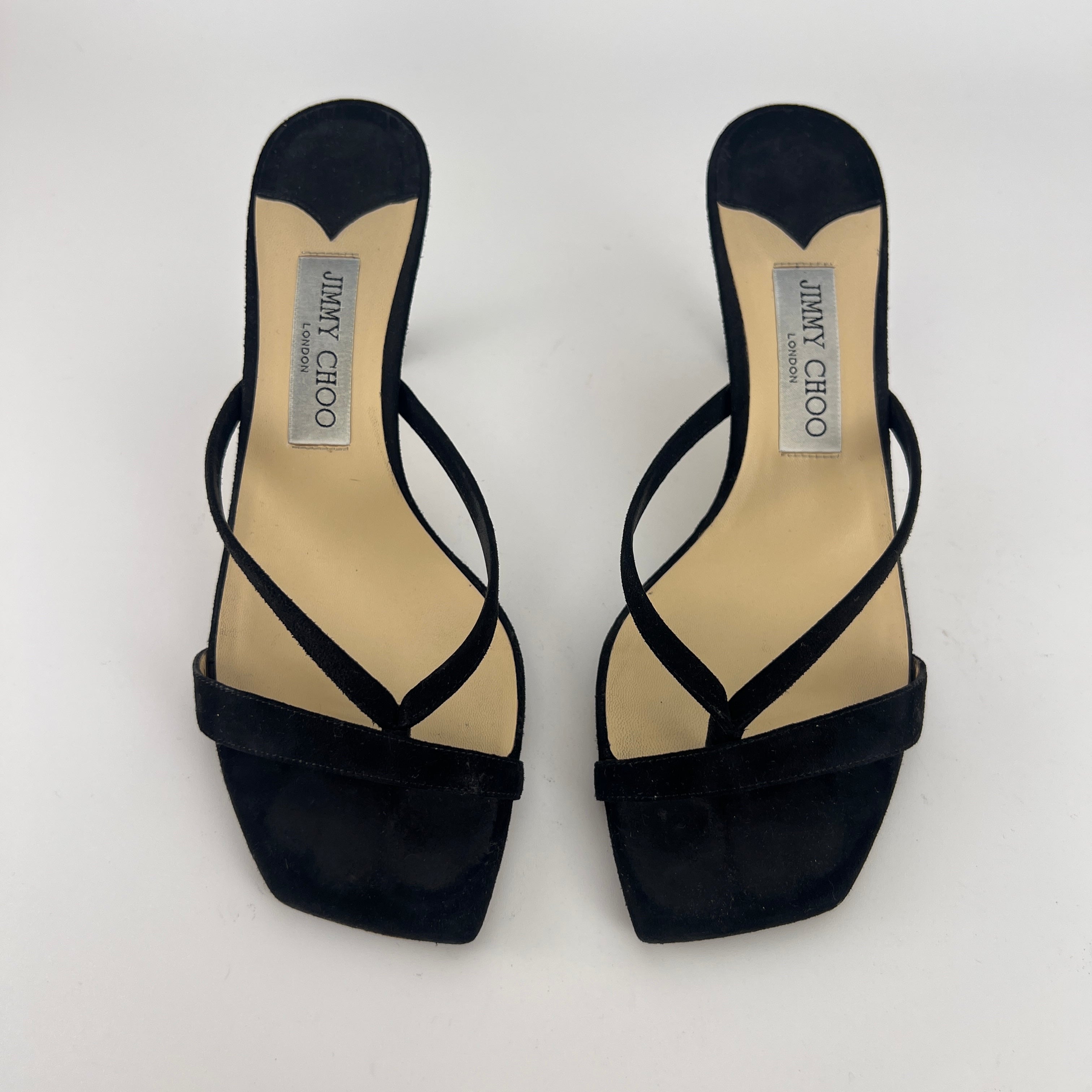 Jimmy Choo | Maelie 70 Black Suede Leather Thong Strappy Sandal Mules (38.5)