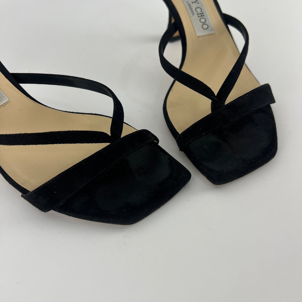 Jimmy Choo | Maelie 70 Black Suede Leather Thong Strappy Sandal Mules (38.5)