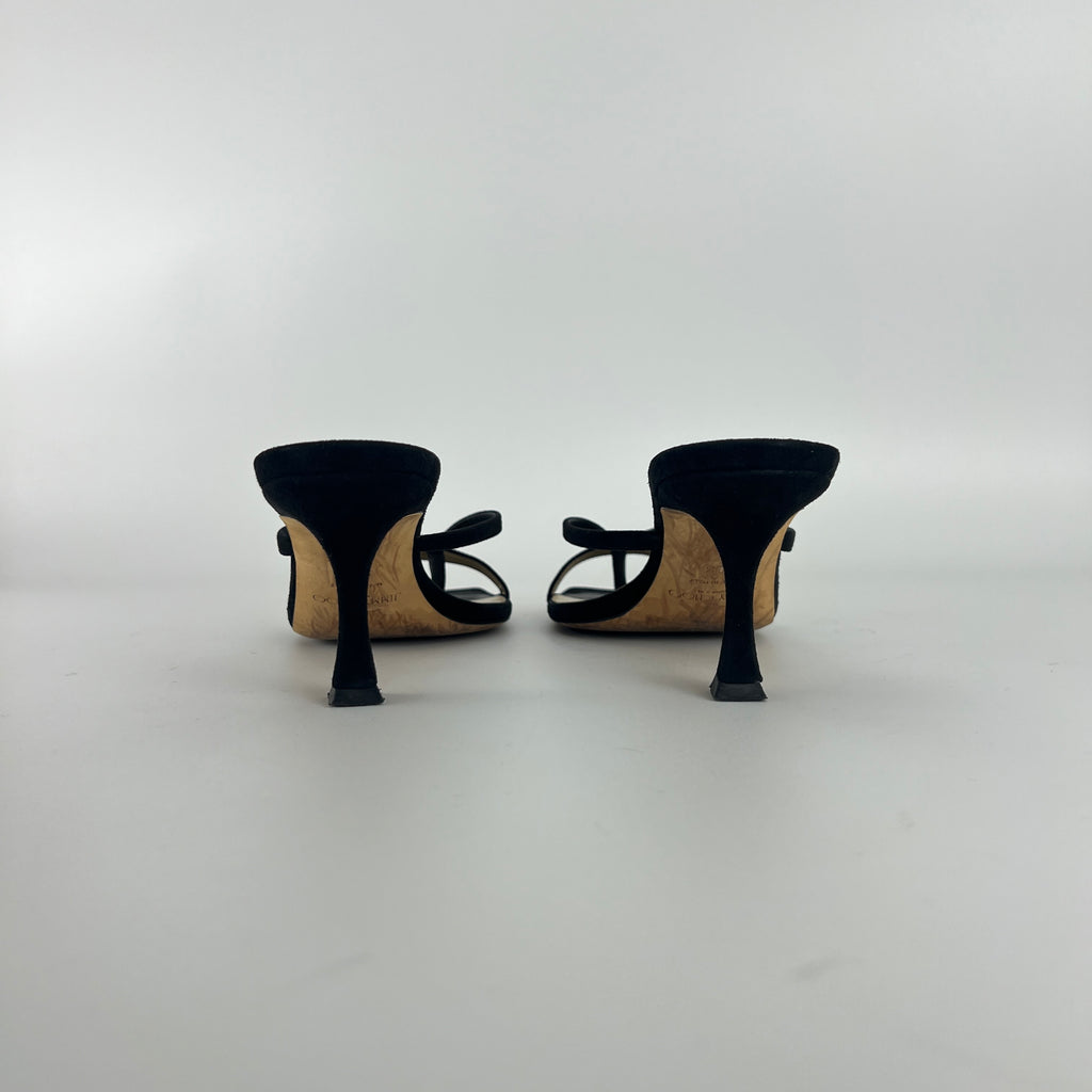 Jimmy Choo | Maelie 70 Black Suede Leather Thong Strappy Sandal Mules (38.5)