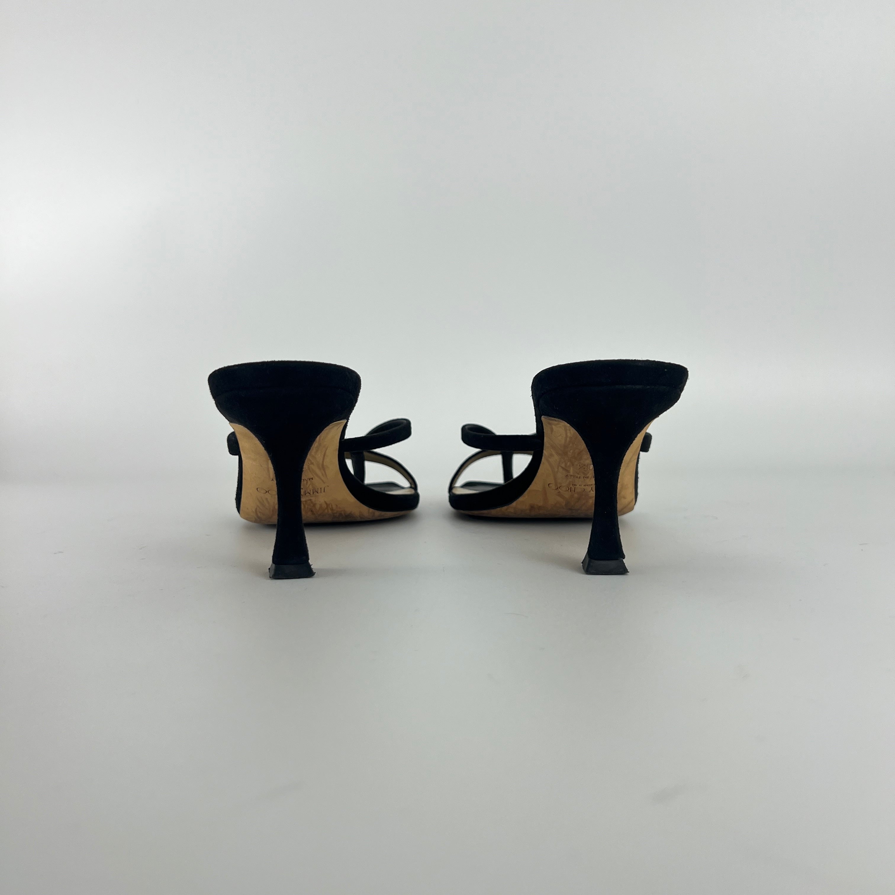 Jimmy Choo | Maelie 70 Black Suede Leather Thong Strappy Sandal Mules (38.5)