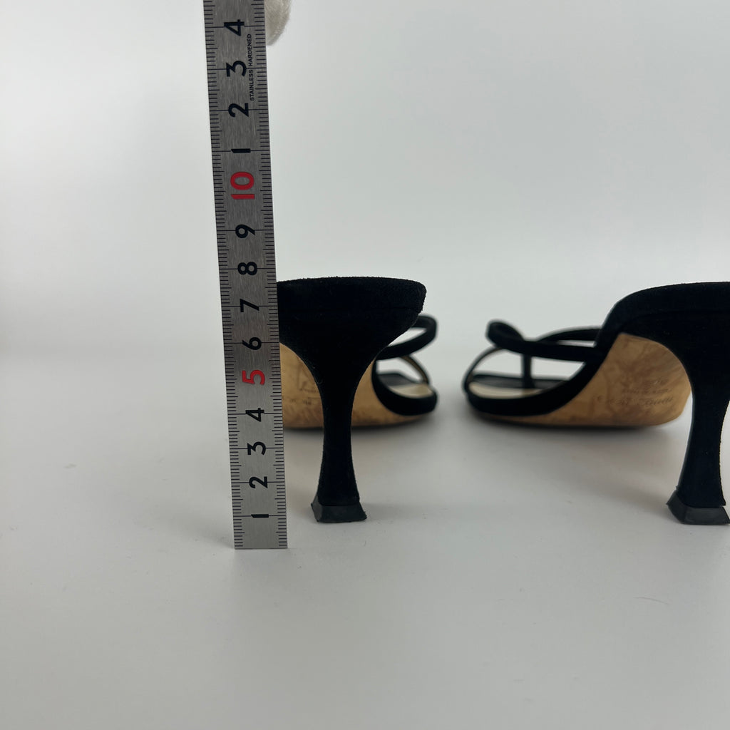 Jimmy Choo | Maelie 70 Black Suede Leather Thong Strappy Sandal Mules (38.5)