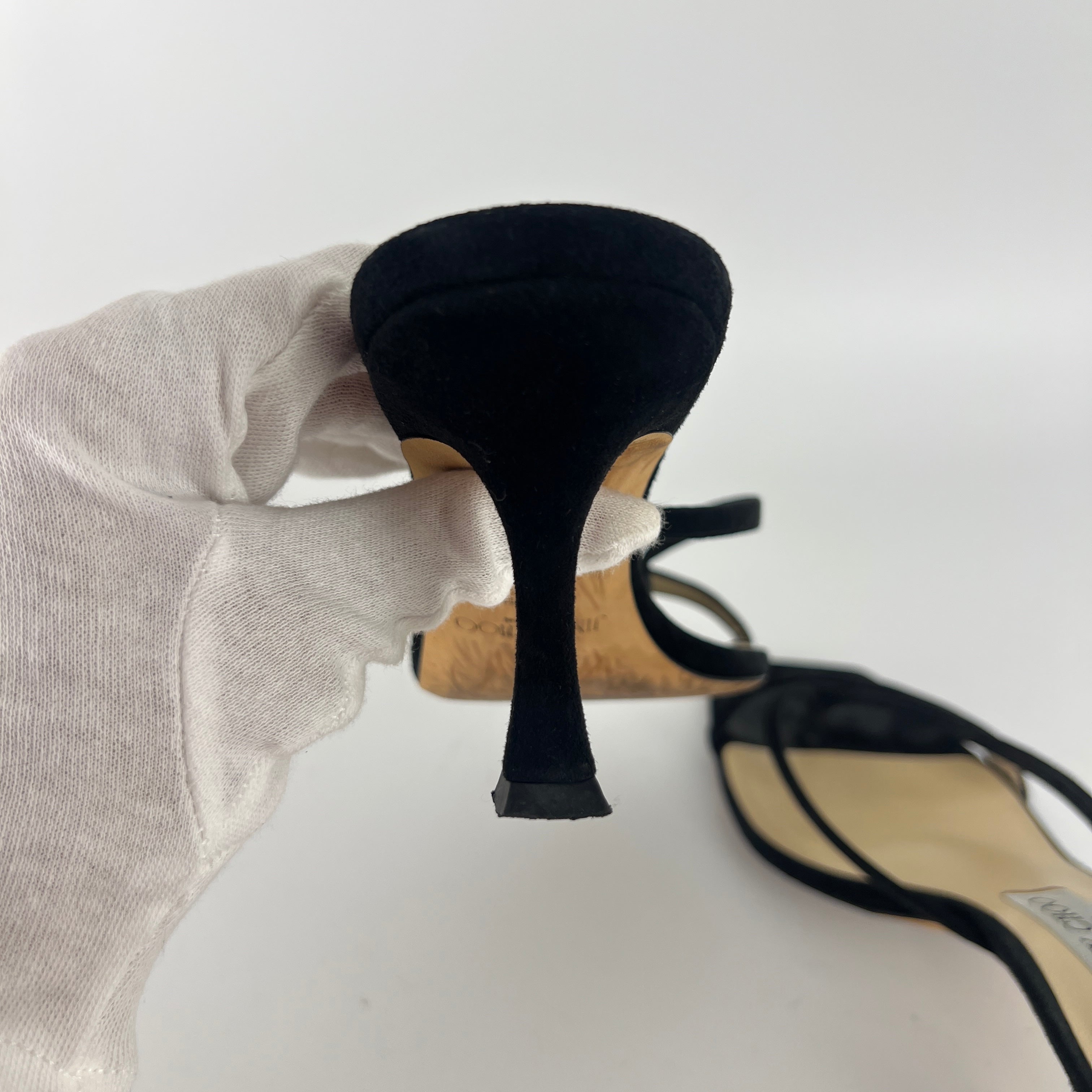 Jimmy Choo | Maelie 70 Black Suede Leather Thong Strappy Sandal Mules (38.5)