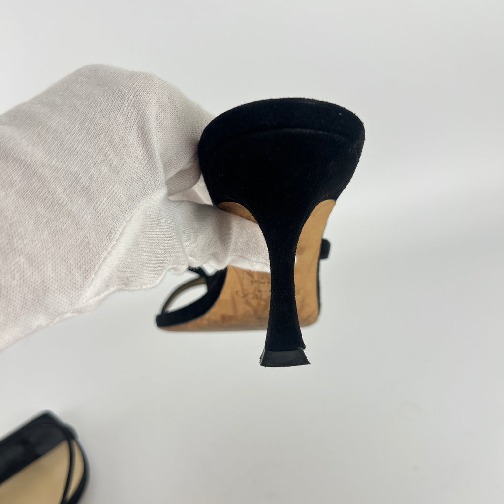 Jimmy Choo | Maelie 70 Black Suede Leather Thong Strappy Sandal Mules (38.5)