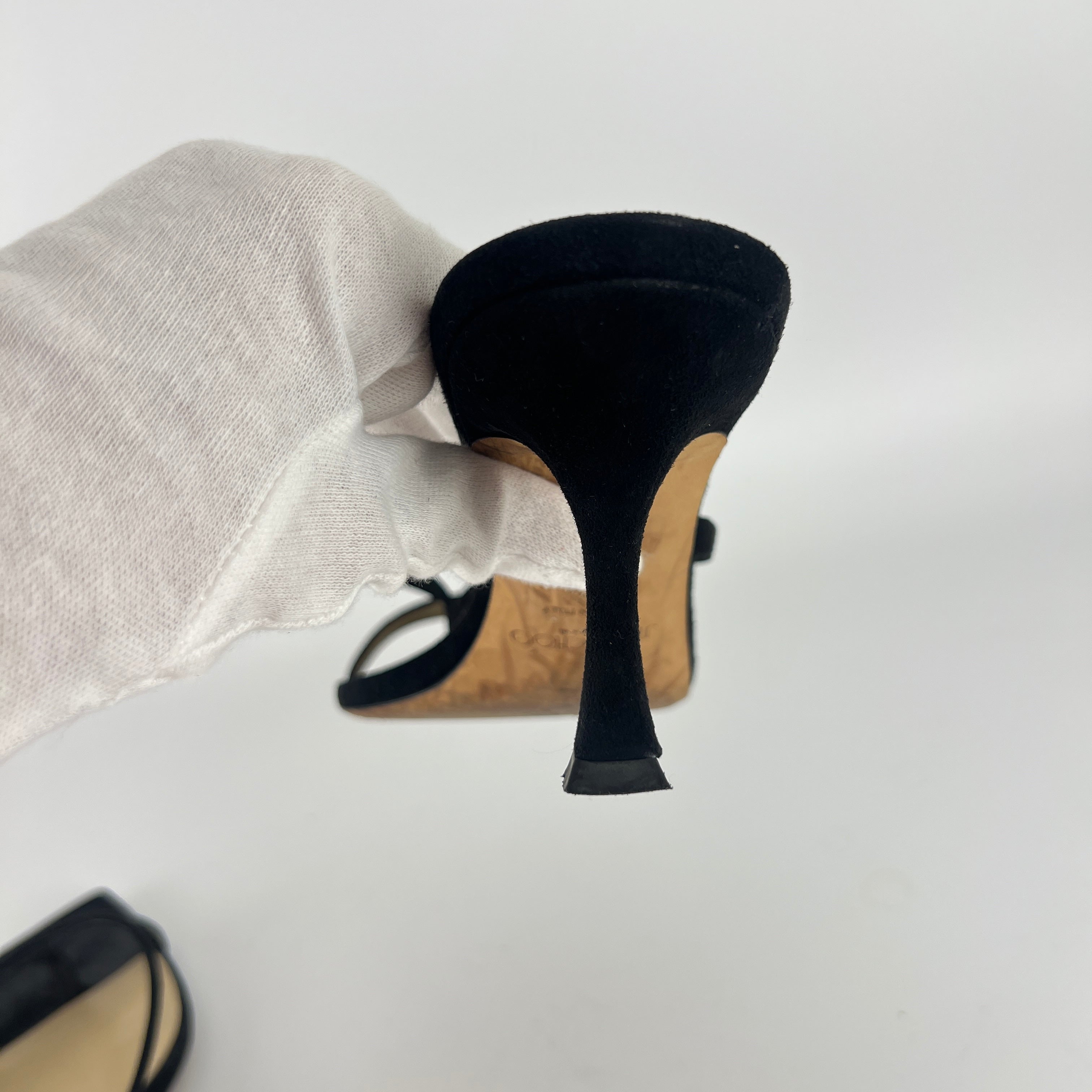 Jimmy Choo | Maelie 70 Black Suede Leather Thong Strappy Sandal Mules (38.5)