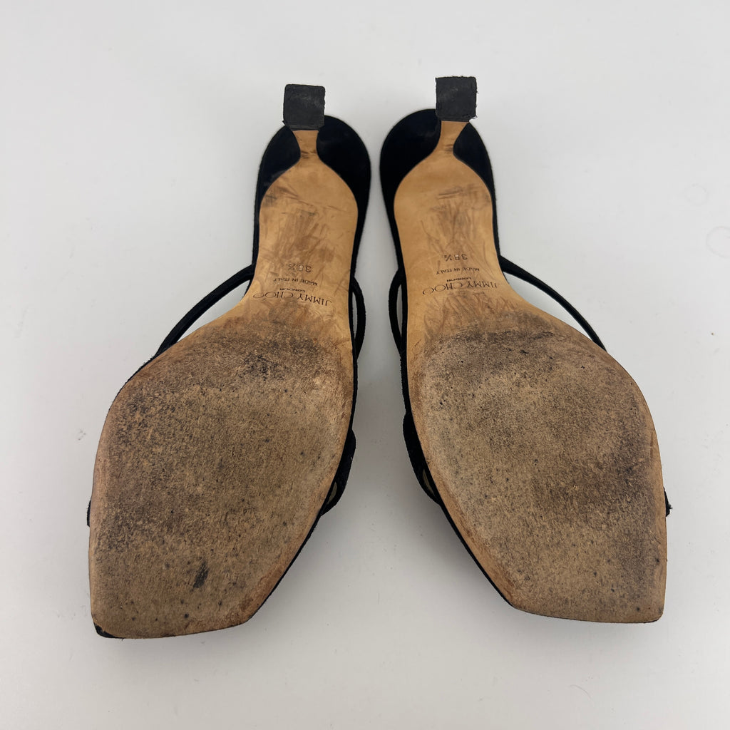 Jimmy Choo | Maelie 70 Black Suede Leather Thong Strappy Sandal Mules (38.5)