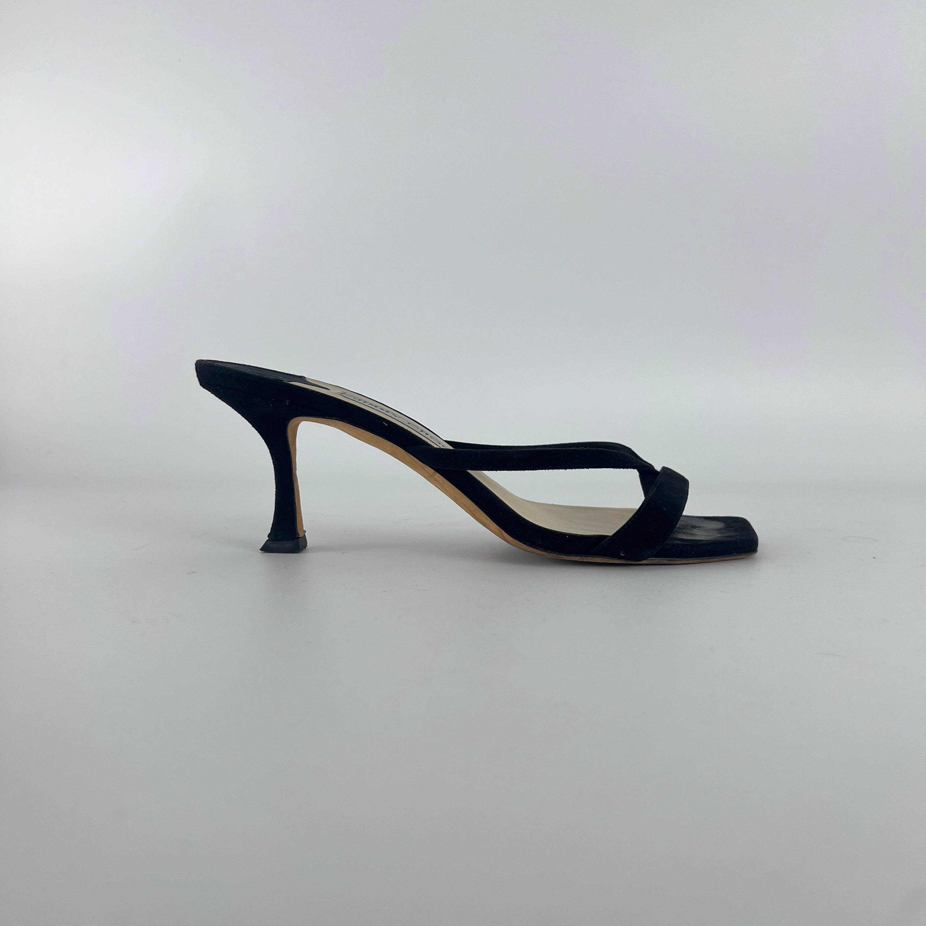 Jimmy Choo | Maelie 70 Black Suede Leather Thong Strappy Sandal Mules (38.5)