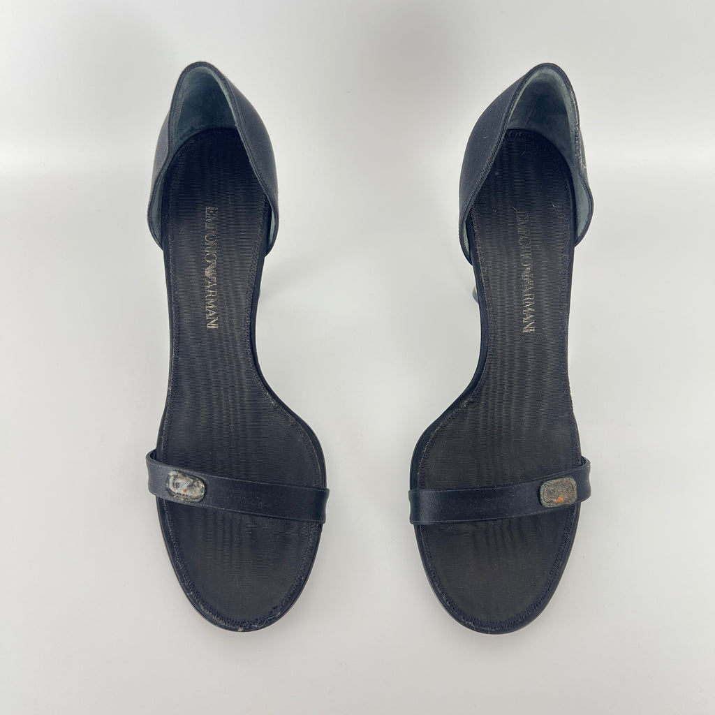 Armani | Black Satin Bicolor Striped Heel Strap D'Orsay Pumps (38)