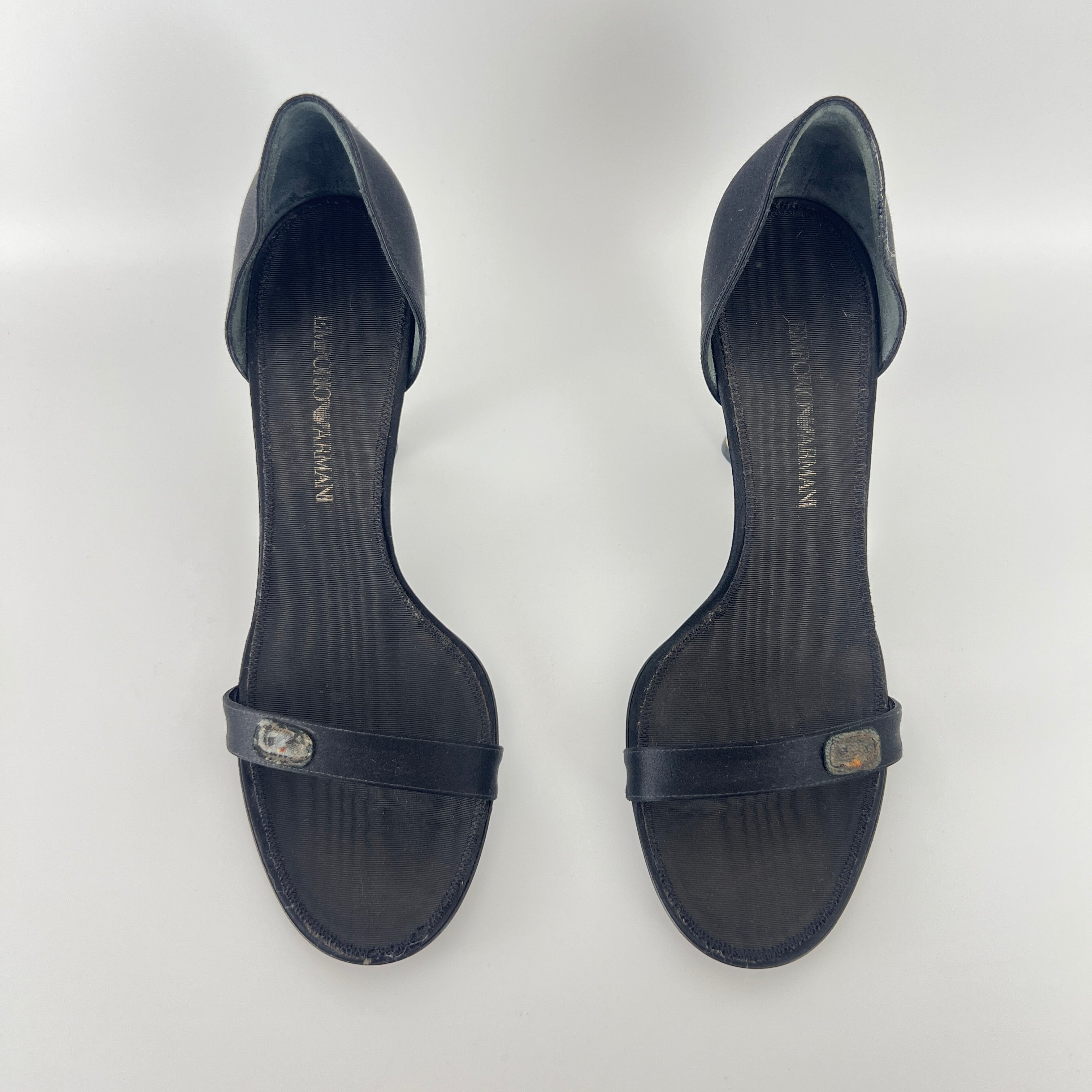 Armani | Black Satin Bicolor Striped Heel Strap D'Orsay Pumps (38)