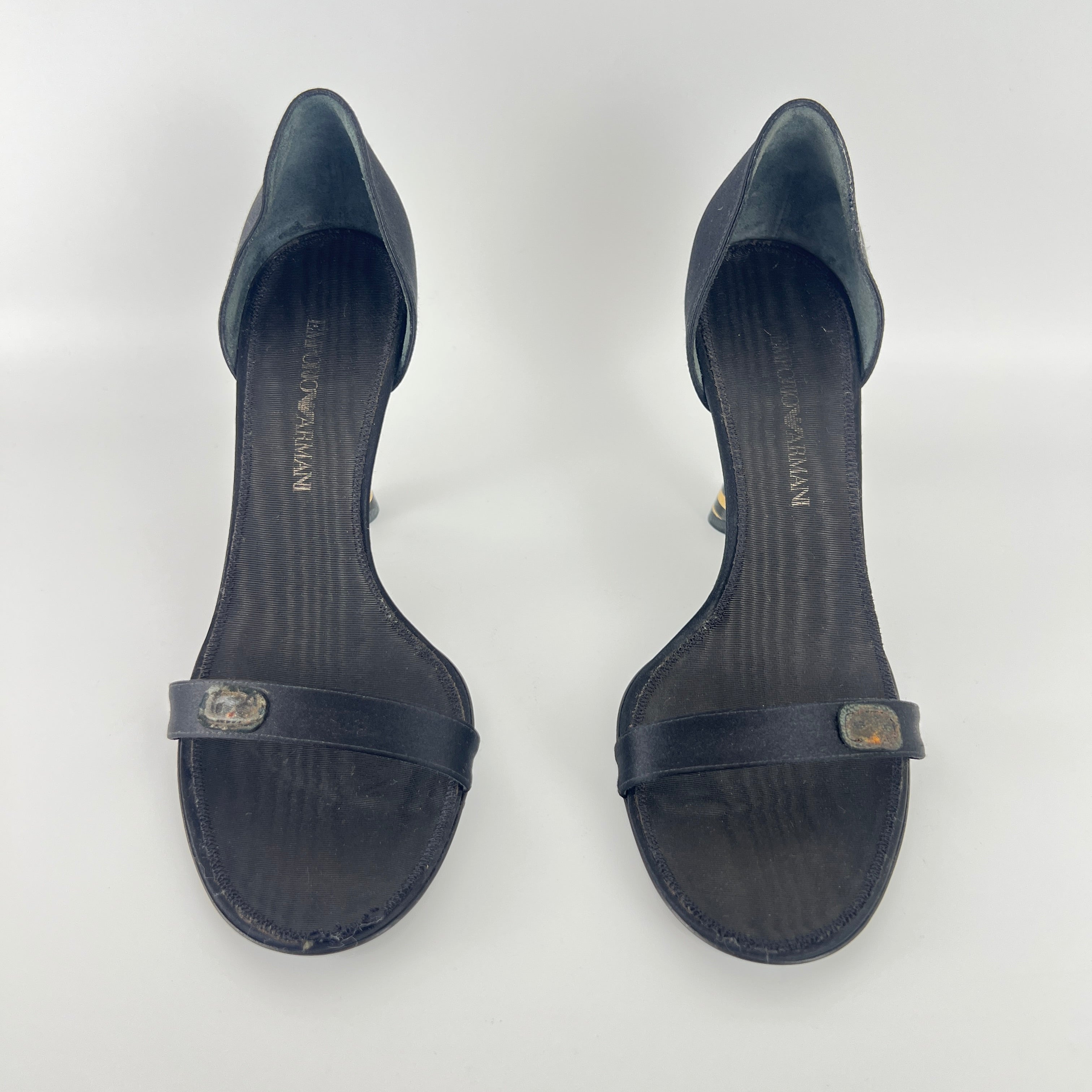 Armani | Black Satin Bicolor Striped Heel Strap D'Orsay Pumps (38)