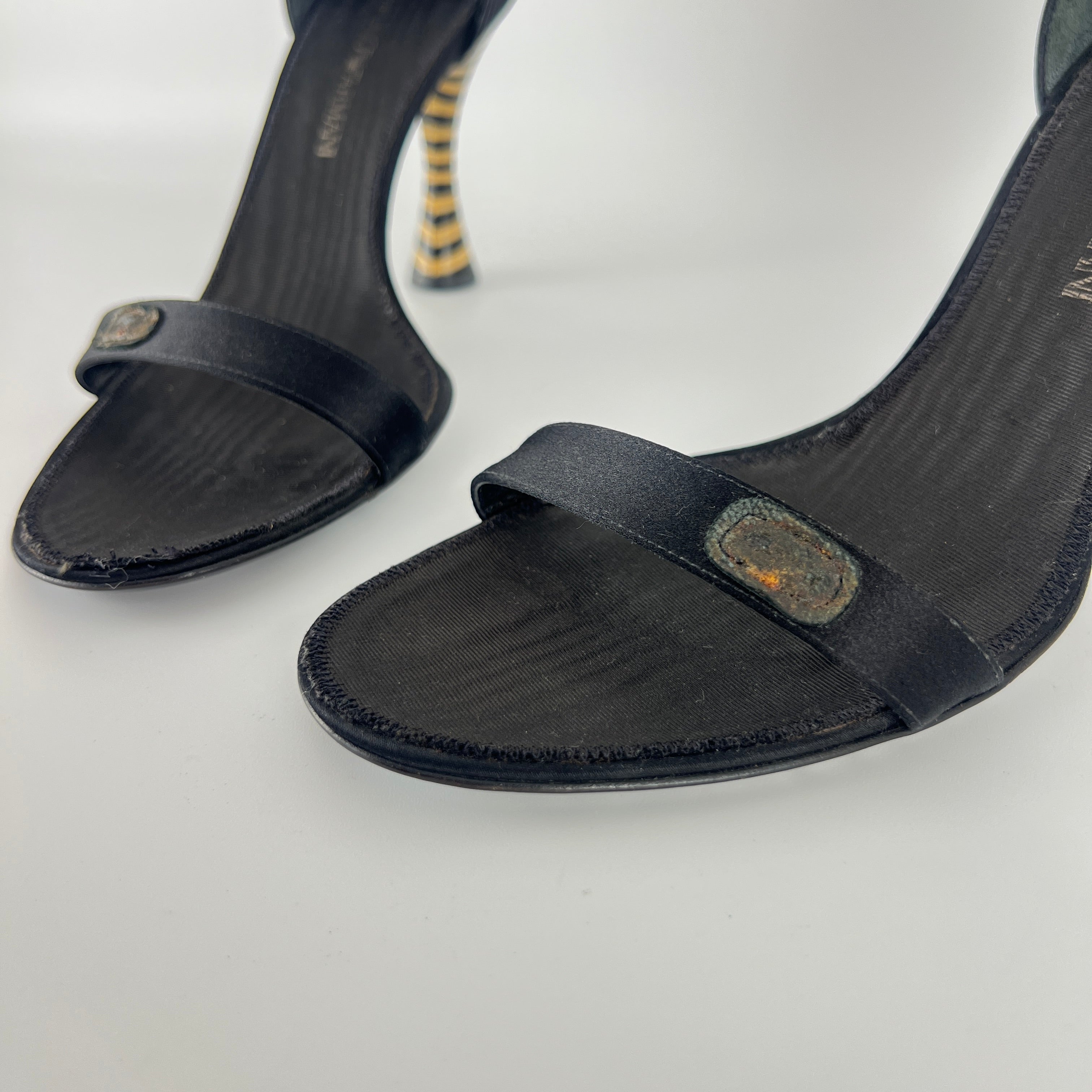 Armani | Black Satin Bicolor Striped Heel Strap D'Orsay Pumps (38)