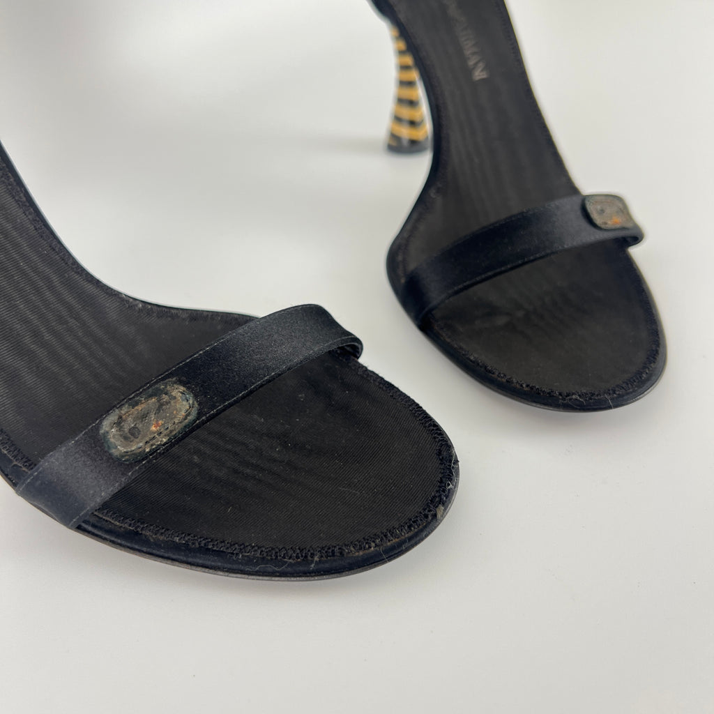 Armani | Black Satin Bicolor Striped Heel Strap D'Orsay Pumps (38)