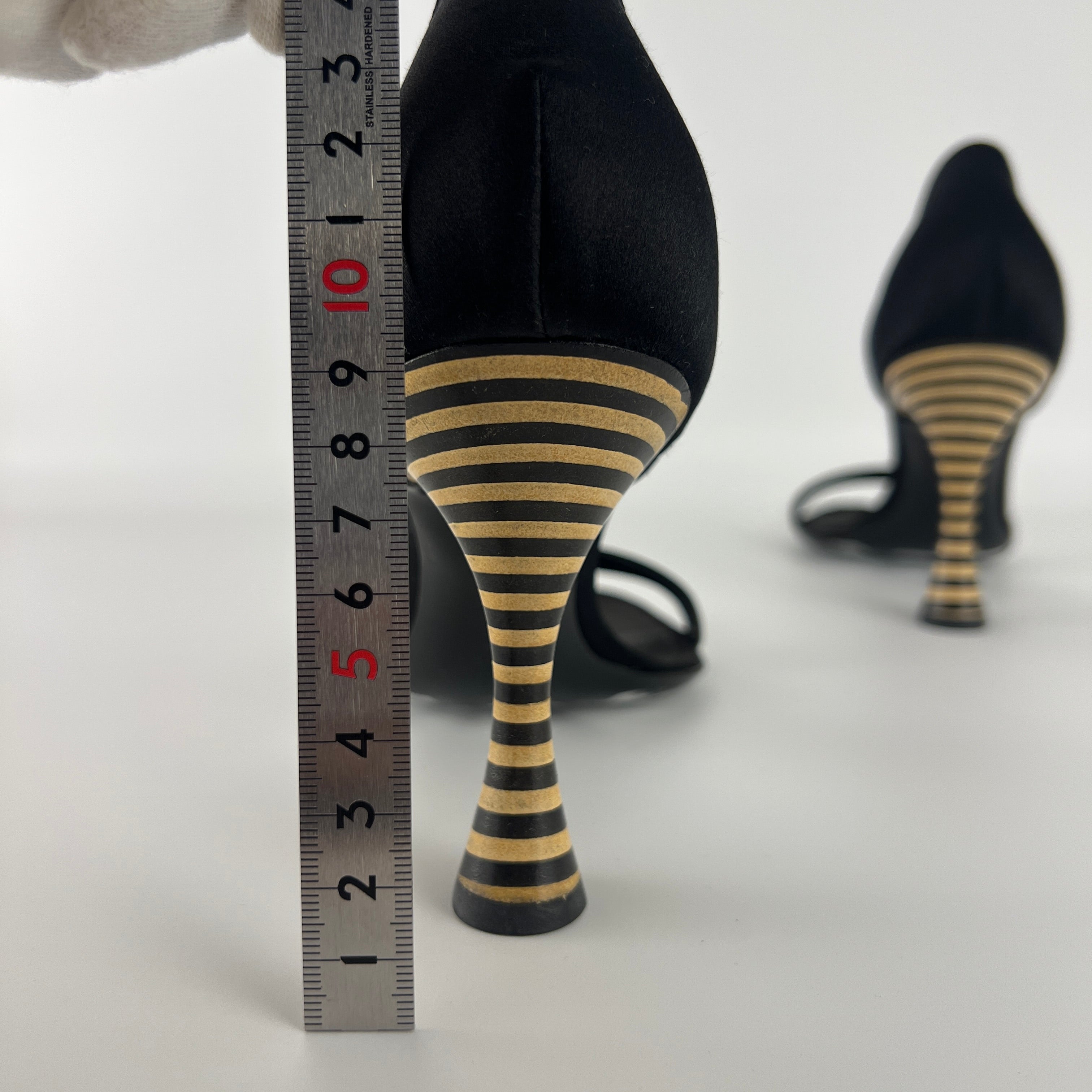 Armani | Black Satin Bicolor Striped Heel Strap D'Orsay Pumps (38)