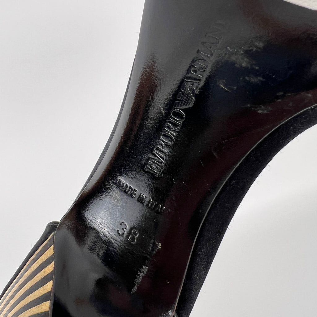 Armani | Black Satin Bicolor Striped Heel Strap D'Orsay Pumps (38)