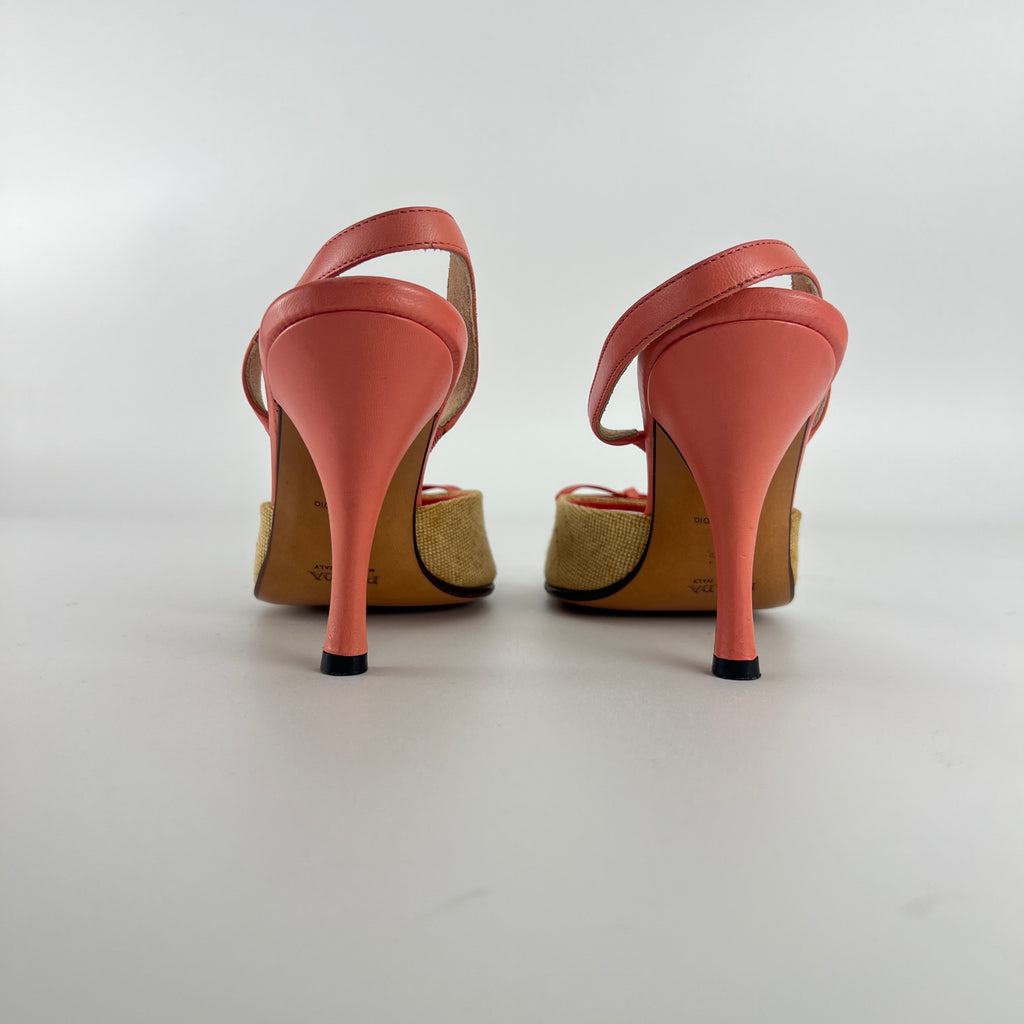 Prada | Vintage Pink Leather Bow Burlap Slingback Heels (35.5)
