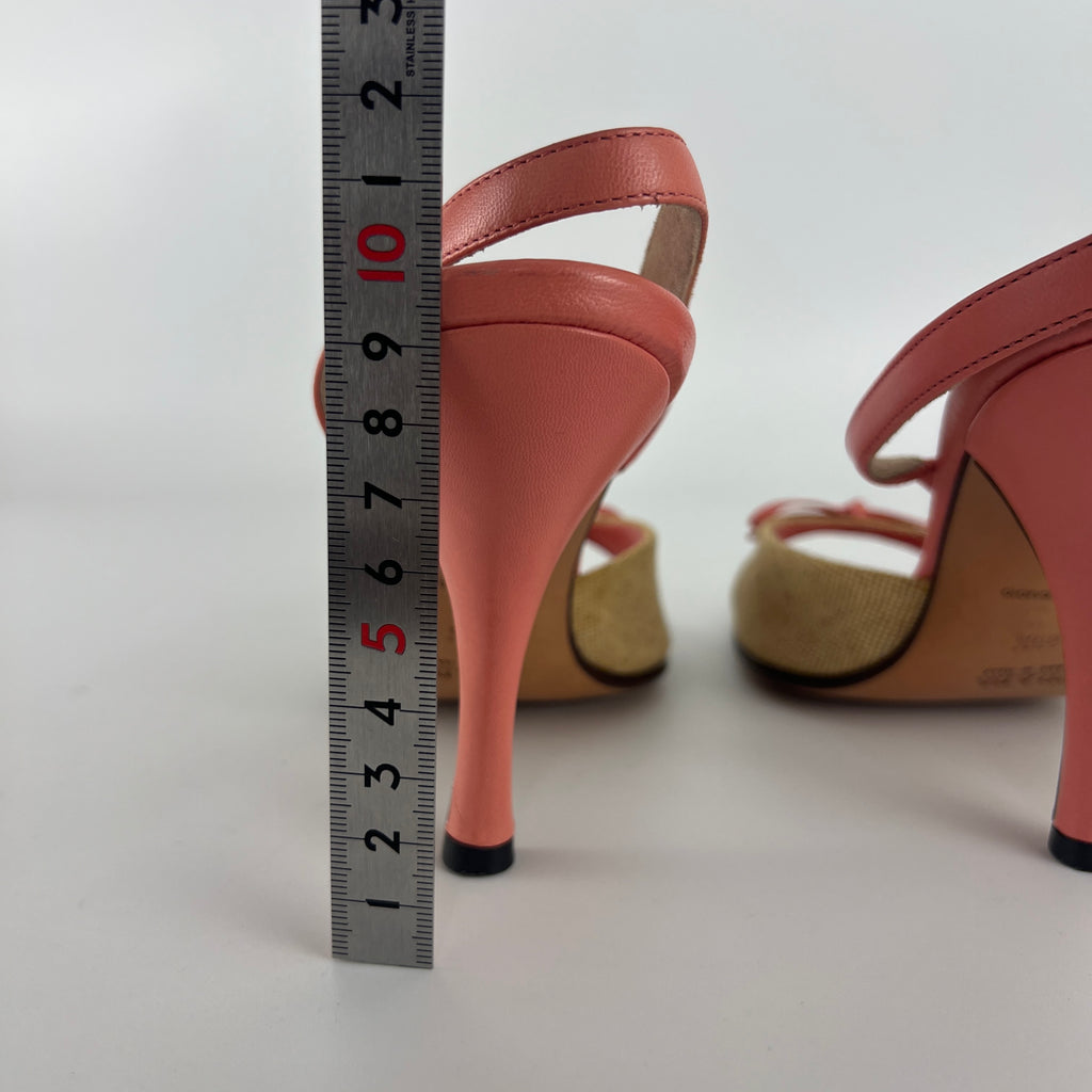 Prada | Vintage Pink Leather Bow Burlap Slingback Heels (35.5)