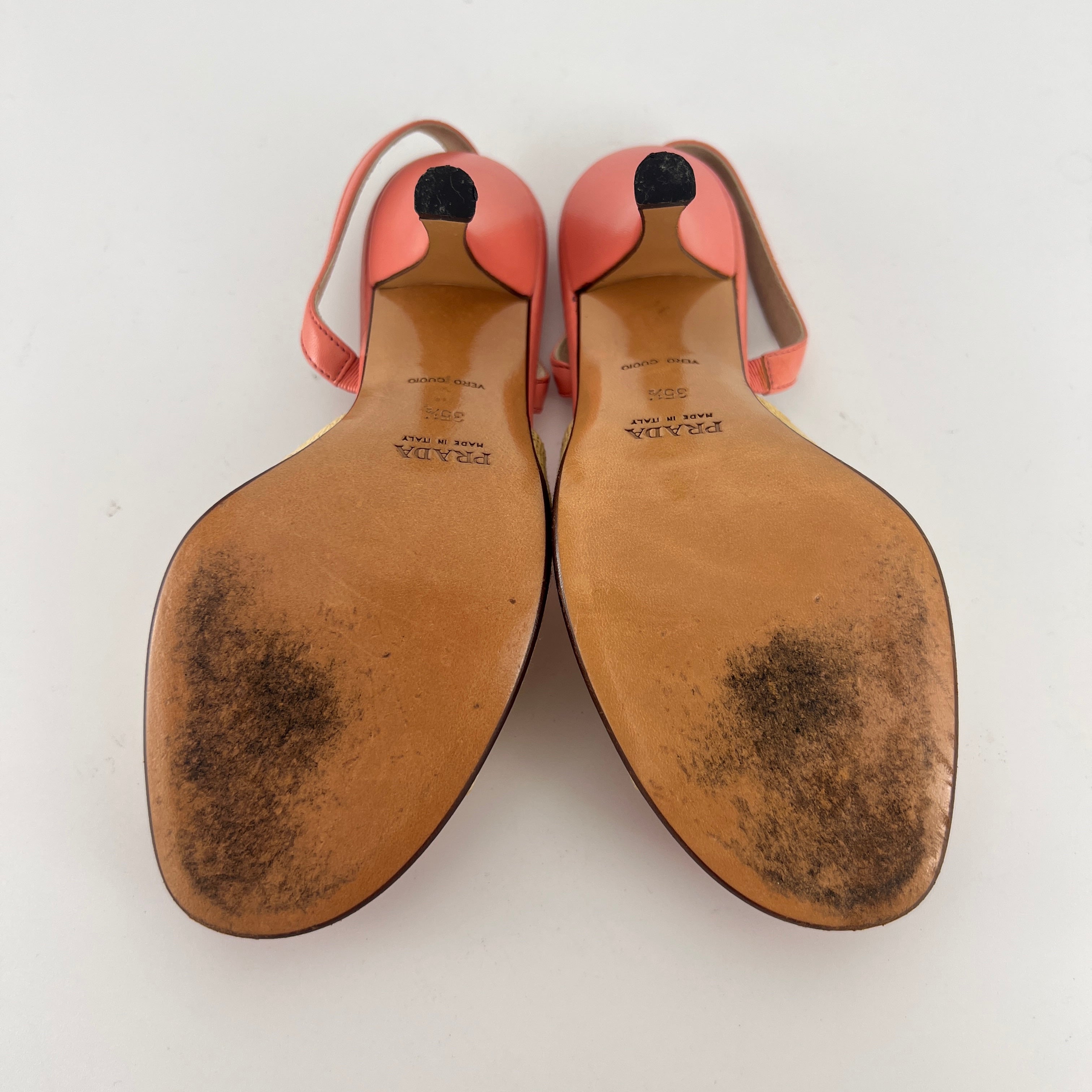 Prada | Vintage Pink Leather Bow Burlap Slingback Heels (35.5)