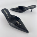 Prada | Vintage Black Leather Silver Buckle Pointed Toe Kitten Heel Mule (35.5)