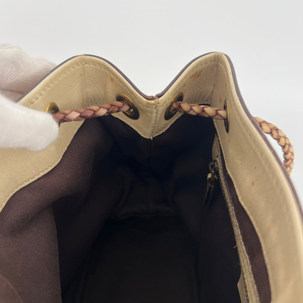Gucci | Tom Ford Era Vintage GG Monogram Beige Canvas Leather Braid Bucket Bag