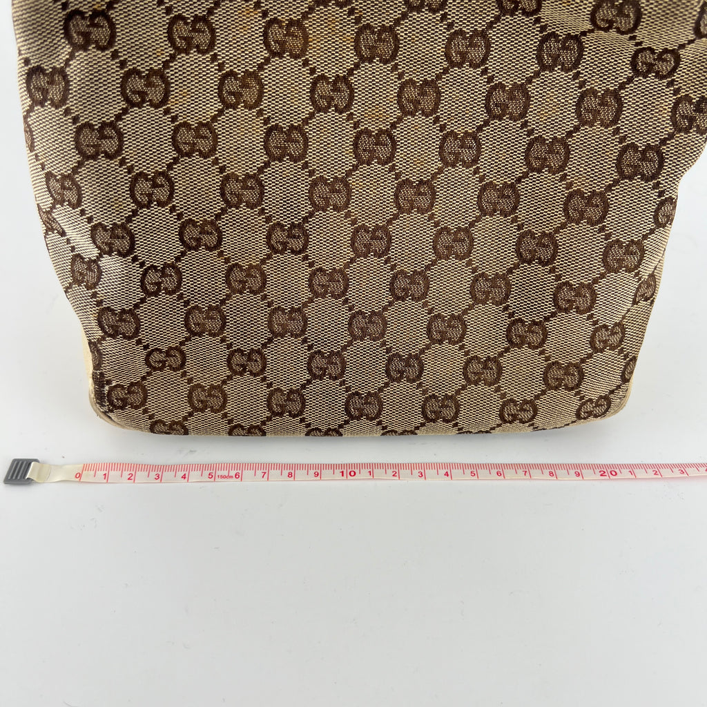 Gucci | Tom Ford Era Vintage GG Monogram Beige Canvas Leather Braid Bucket Bag