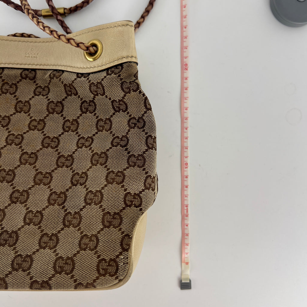 Gucci | Tom Ford Era Vintage GG Monogram Beige Canvas Leather Braid Bucket Bag