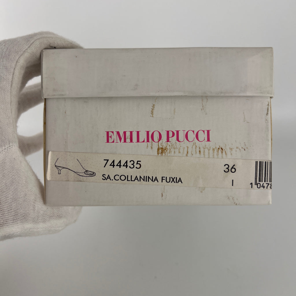 Pucci | Vintage Sphere Hardware Multicolor Yellow Purple Pink Kitten Heel Mules (36)