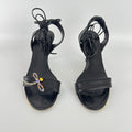 Armani | Black Leather Dragonfly Gem Strappy Lace Up Sandal Heels (35)