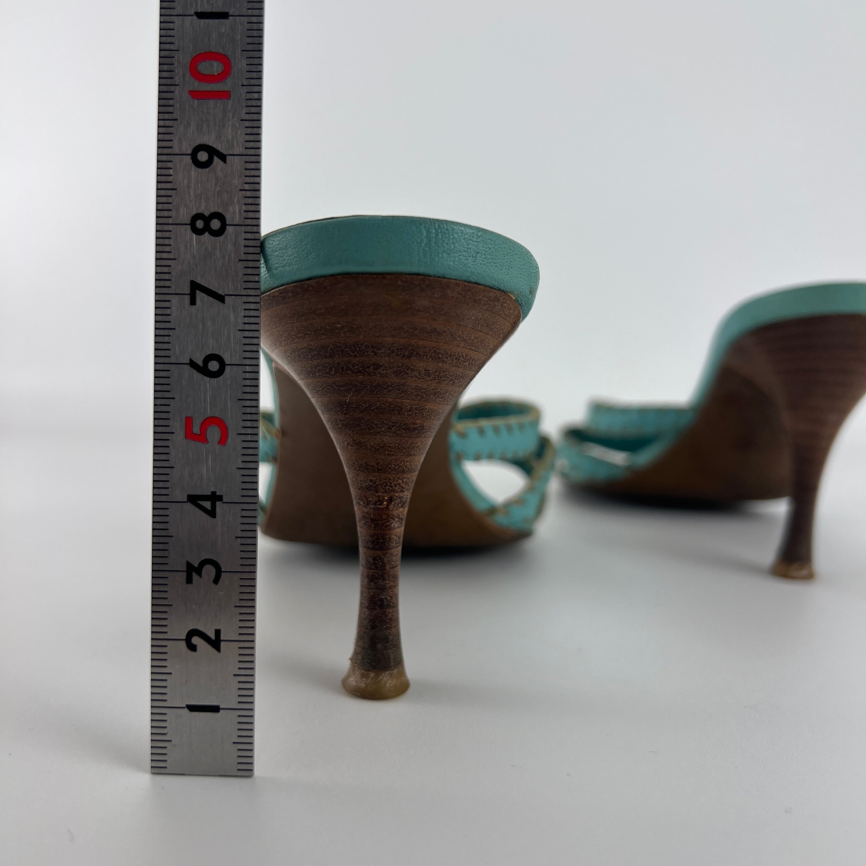 Fendi | Blue Selleria Top Stitching  Mules Silver Hardware Plate (35)