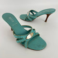 Fendi | Blue Selleria Top Stitching  Mules Silver Hardware Plate (35)