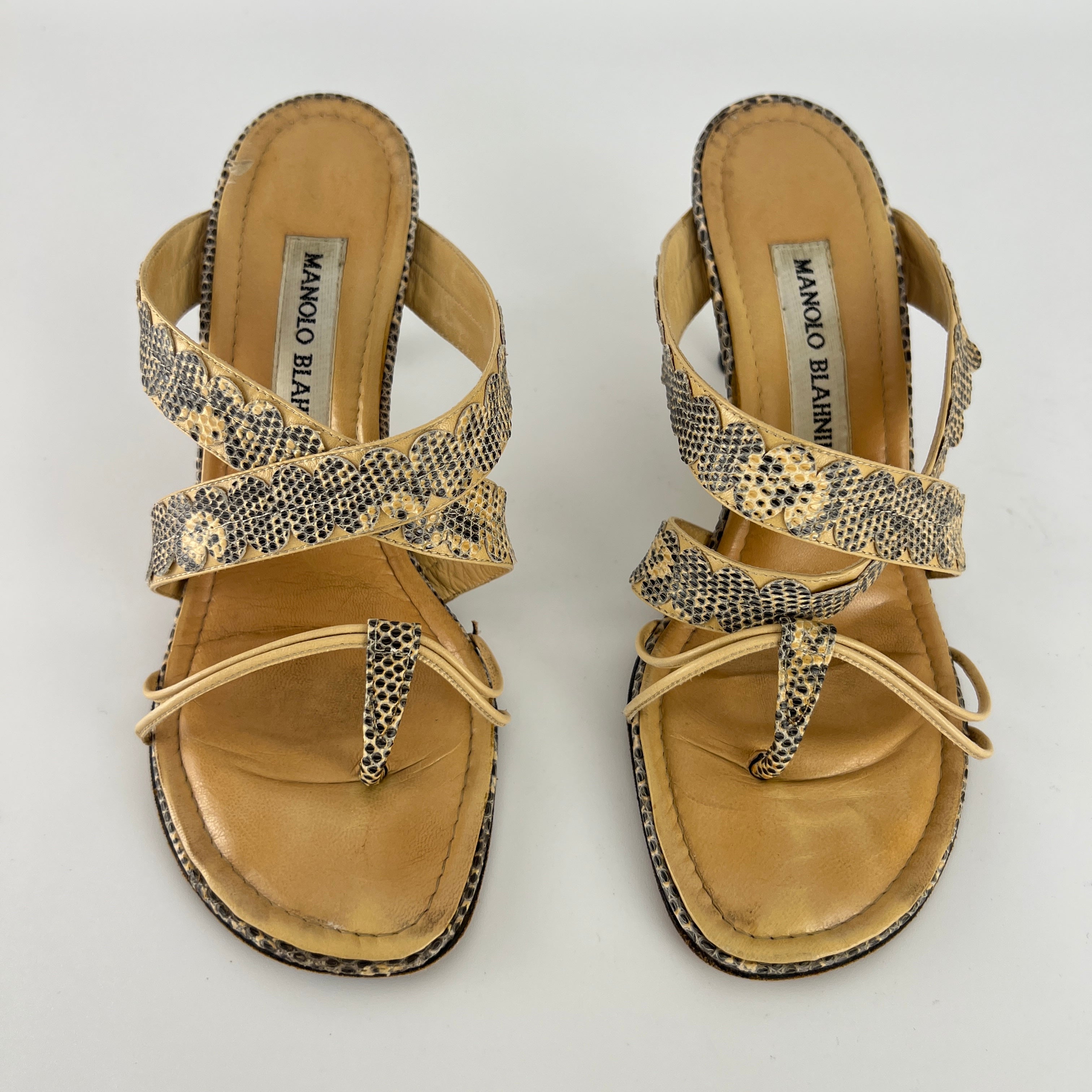 Manolo Blahnik | Tan Snake Leather Thong Mule Scalloped Edges (35.5)