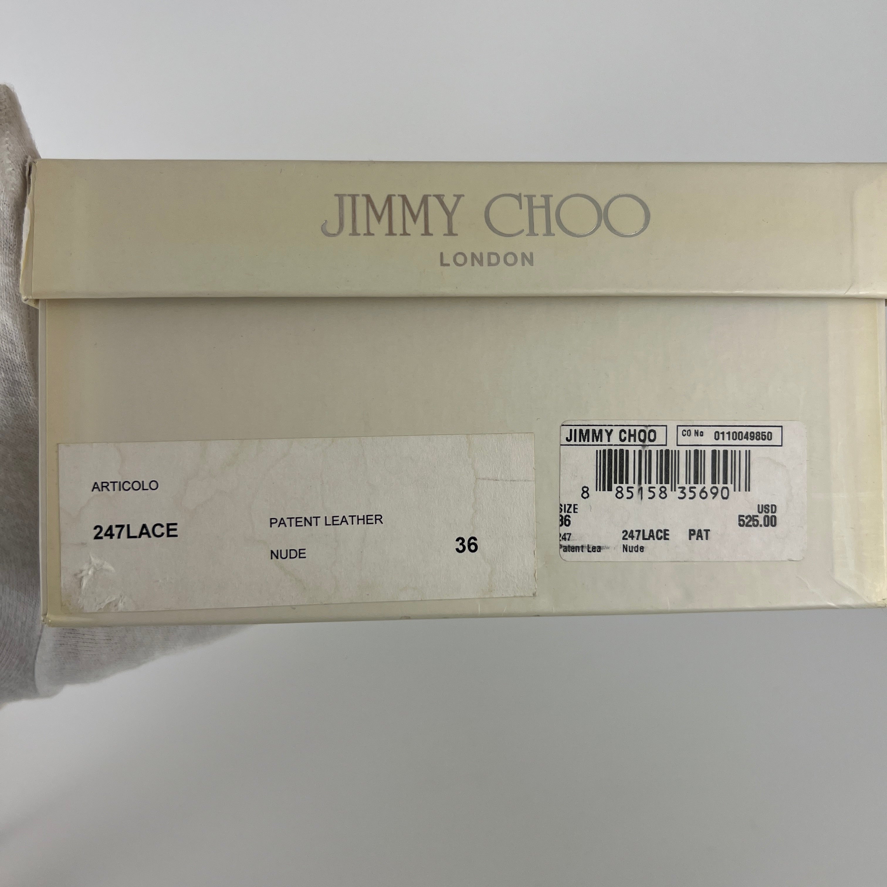 Jimmy Choo | Nude Beige Patent Leather Mary Jane Peep Toe Stiletto Pump(36)