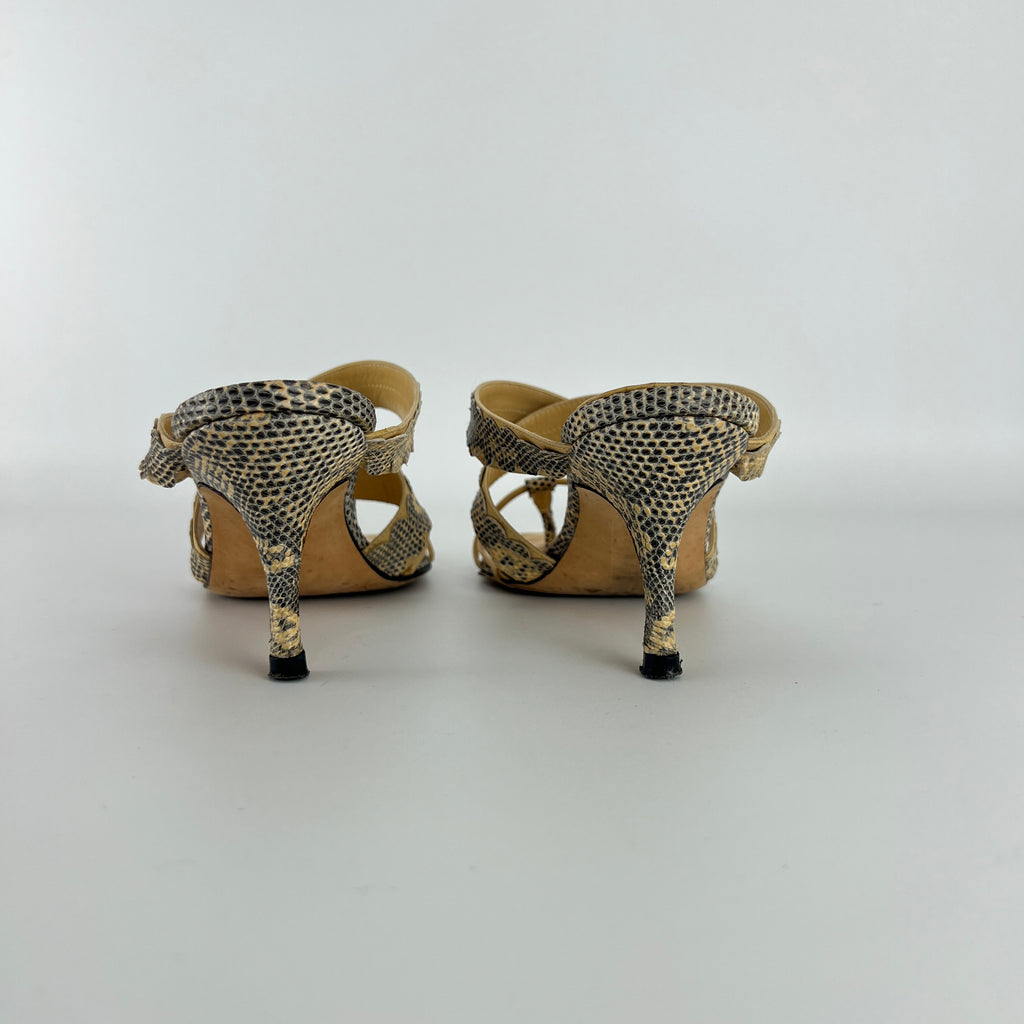 Manolo Blahnik | Tan Snake Leather Thong Mule Scalloped Edges (35.5)