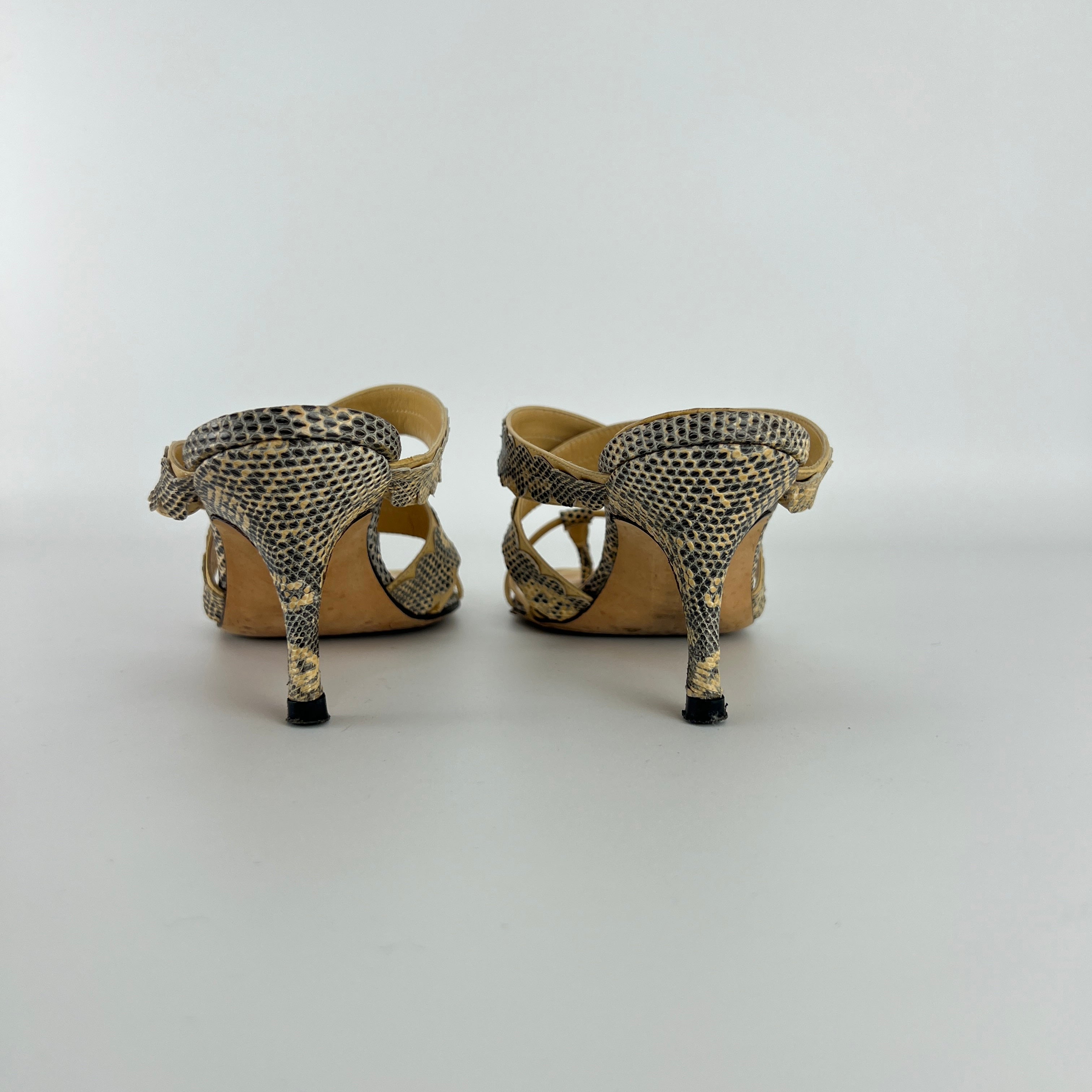 Manolo Blahnik | Tan Snake Leather Thong Mule Scalloped Edges (35.5)