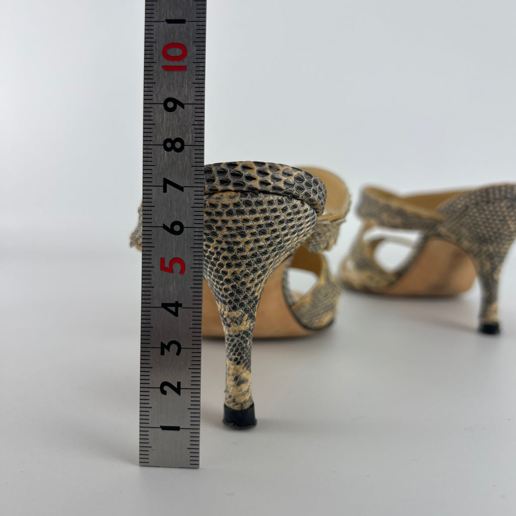 Manolo Blahnik | Tan Snake Leather Thong Mule Scalloped Edges (35.5)